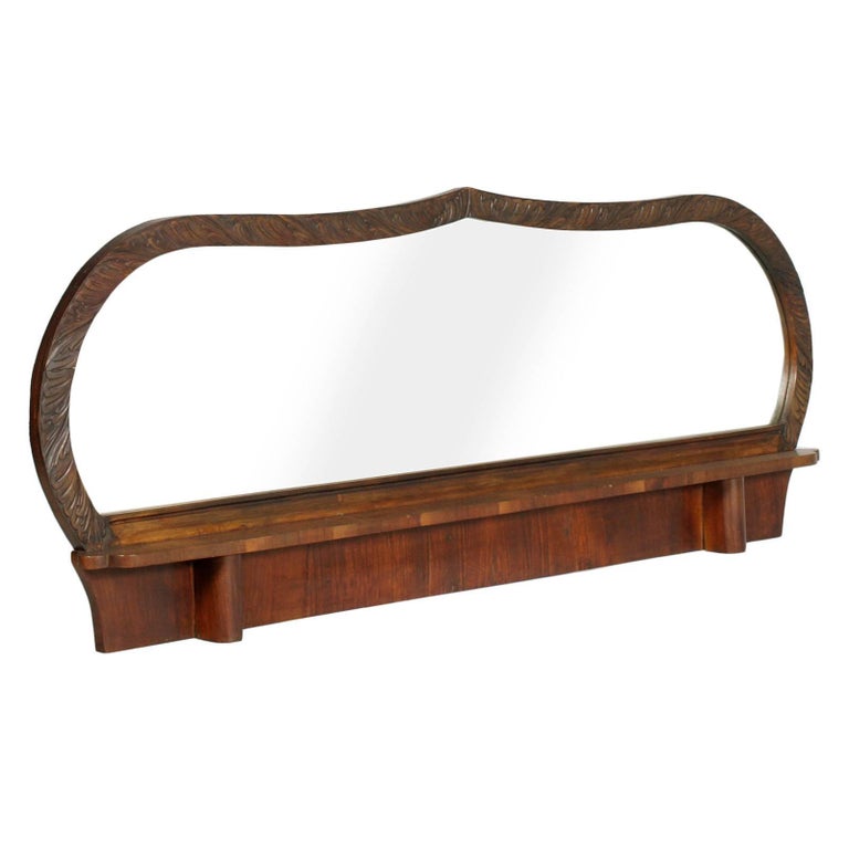 Art Deco HandCarved Walnut Mirror by Osvaldo Borsani, Bevelled with