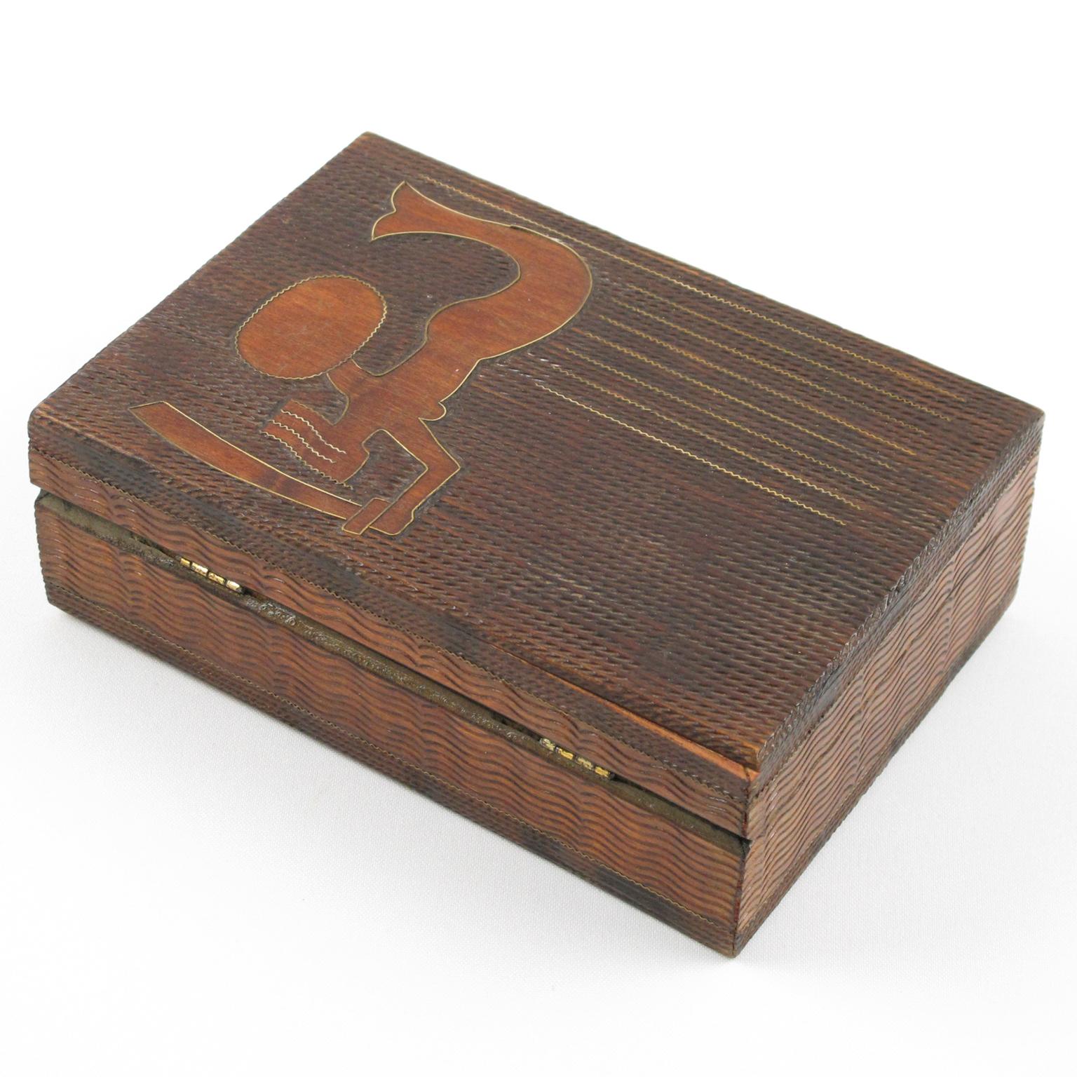 Art Deco Wood Brass Mermaid Box 5