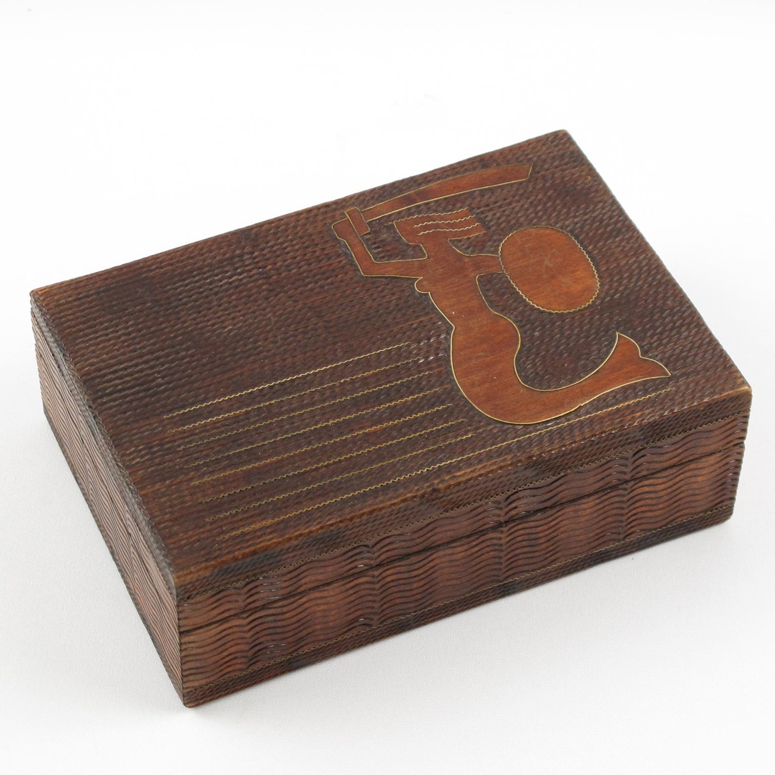 Art Deco Wood Brass Mermaid Box 1