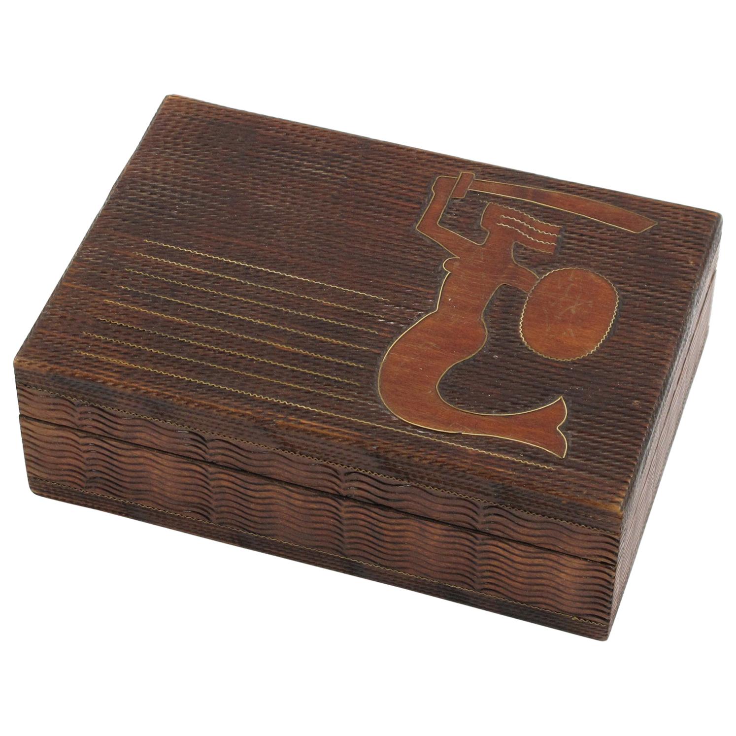 Art Deco Wood Brass Mermaid Box