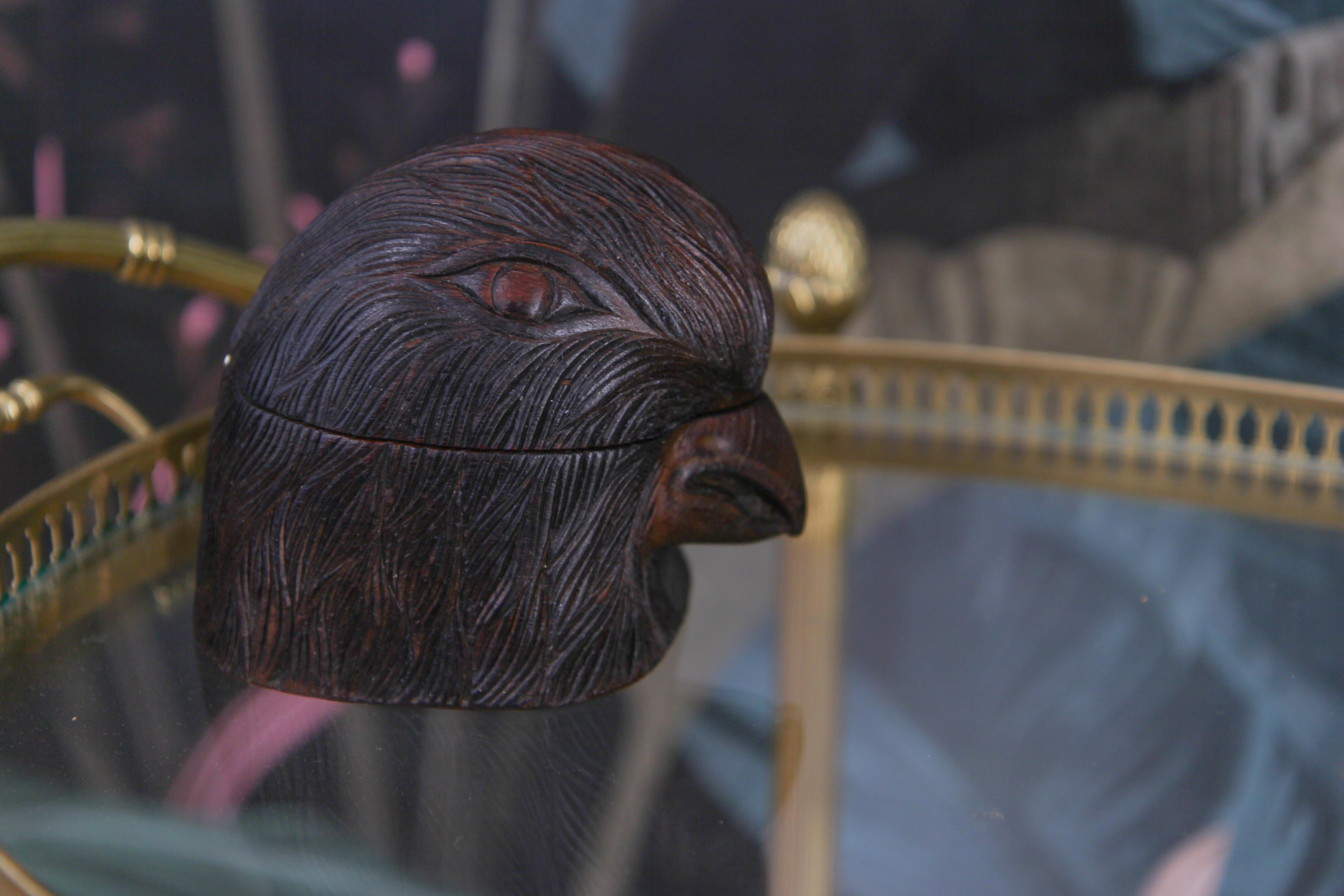 Swiss Art Deco Hand Carved Wooden Figural Humidor Bird Head, ca. 1930s For Sale