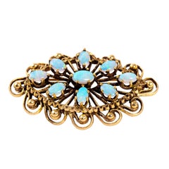 Art Deco Handcrafted 14 Karat Yellow Gold Opel Pendant Brooch Pin