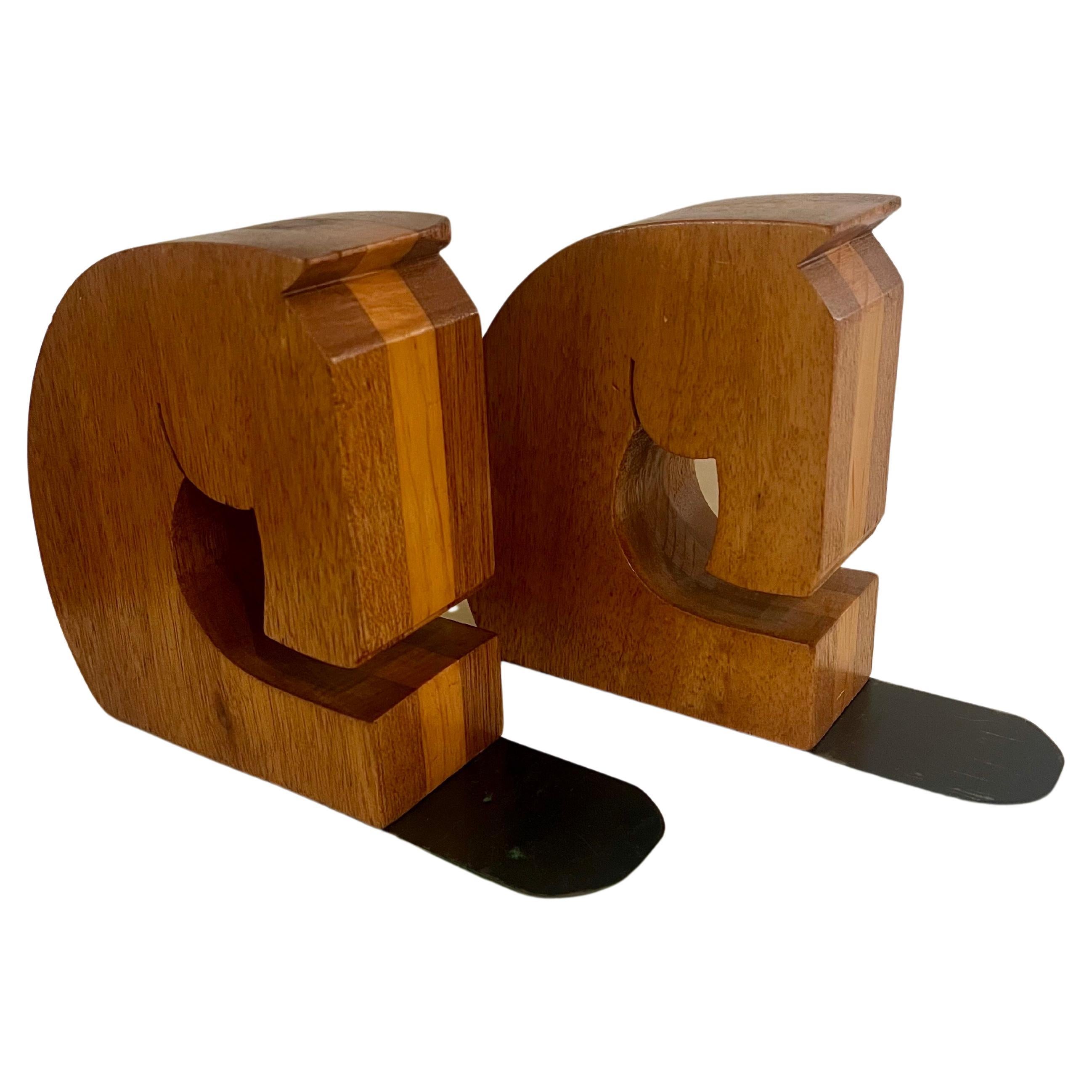Art Deco Art deco Hand crafted Solid Mahogany & Walnut Horse Bookends