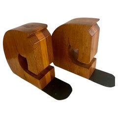 Art deco Hand crafted Solid Mahogany & Walnut Horse Bookends