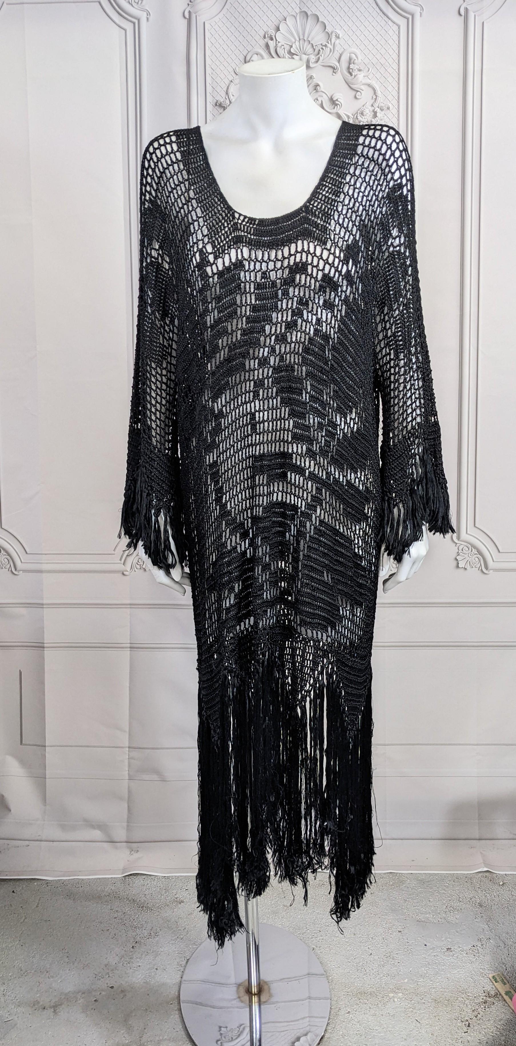 Women's or Men's Art Deco Hand Crochet Fringed Dress For Sale