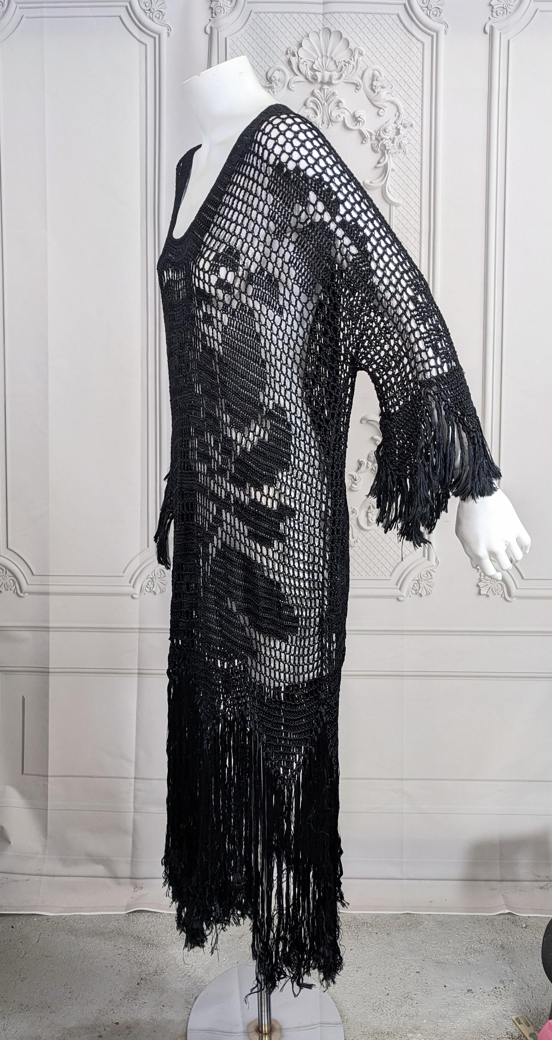 Art Deco Hand Crochet Fringed Dress For Sale 2