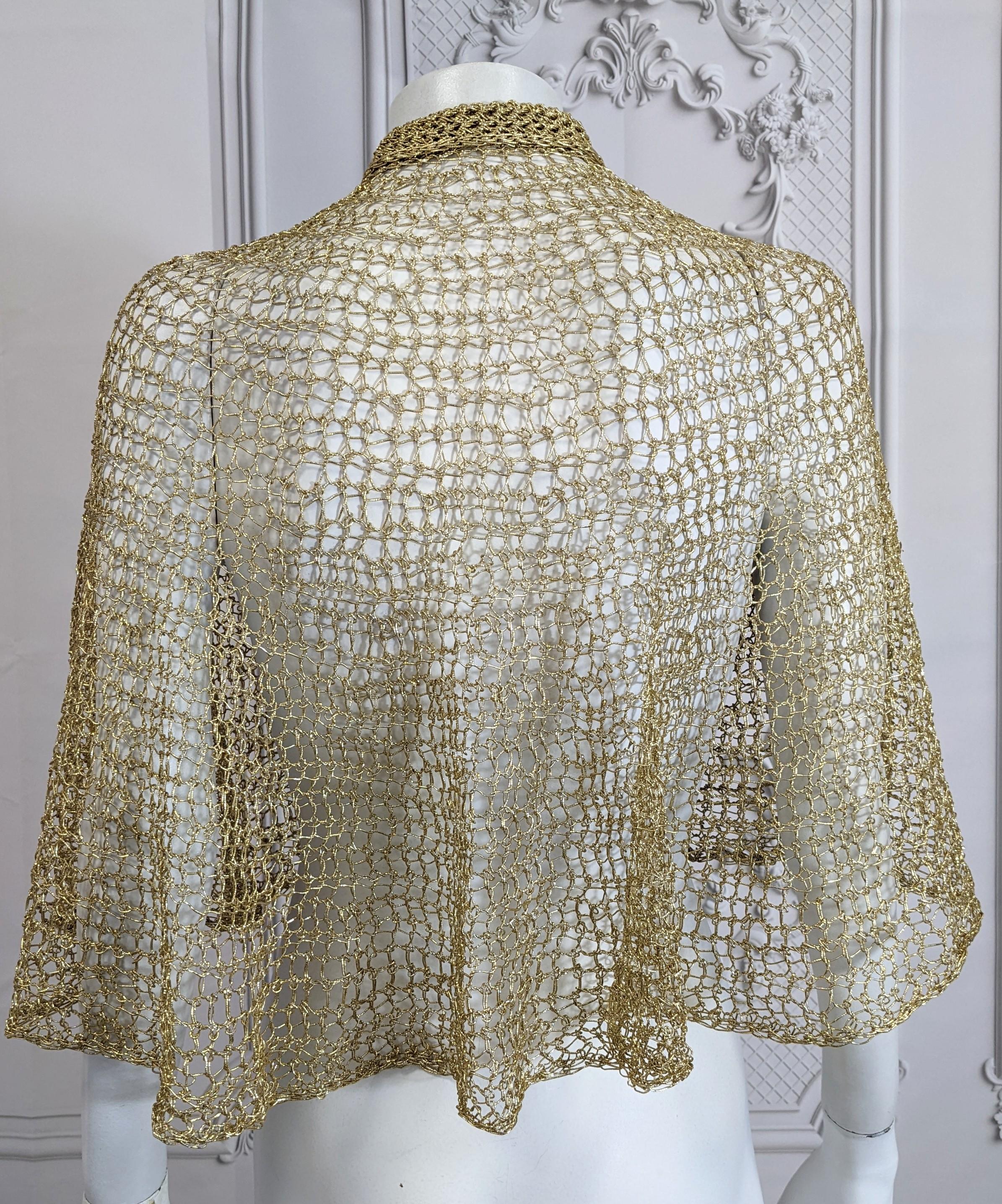 Art Deco Hand Crochet Gold Yarn Capelet In Good Condition For Sale In New York, NY