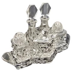Art Deco hand cut lead crystal 5 piece cruet set, with mustard spoon circa 1920
