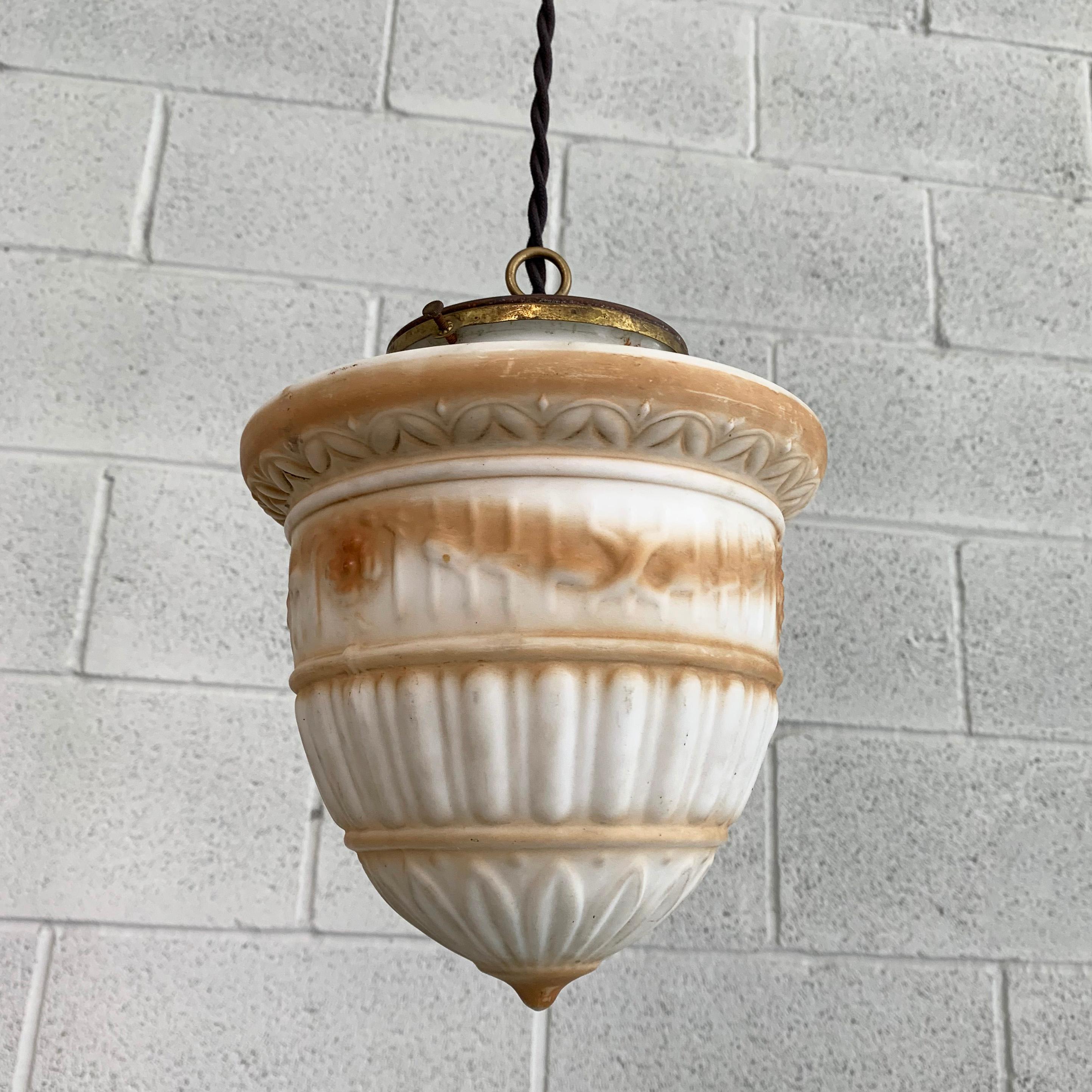 Painted Art Deco Hand-Decorated Glass Pendant Light