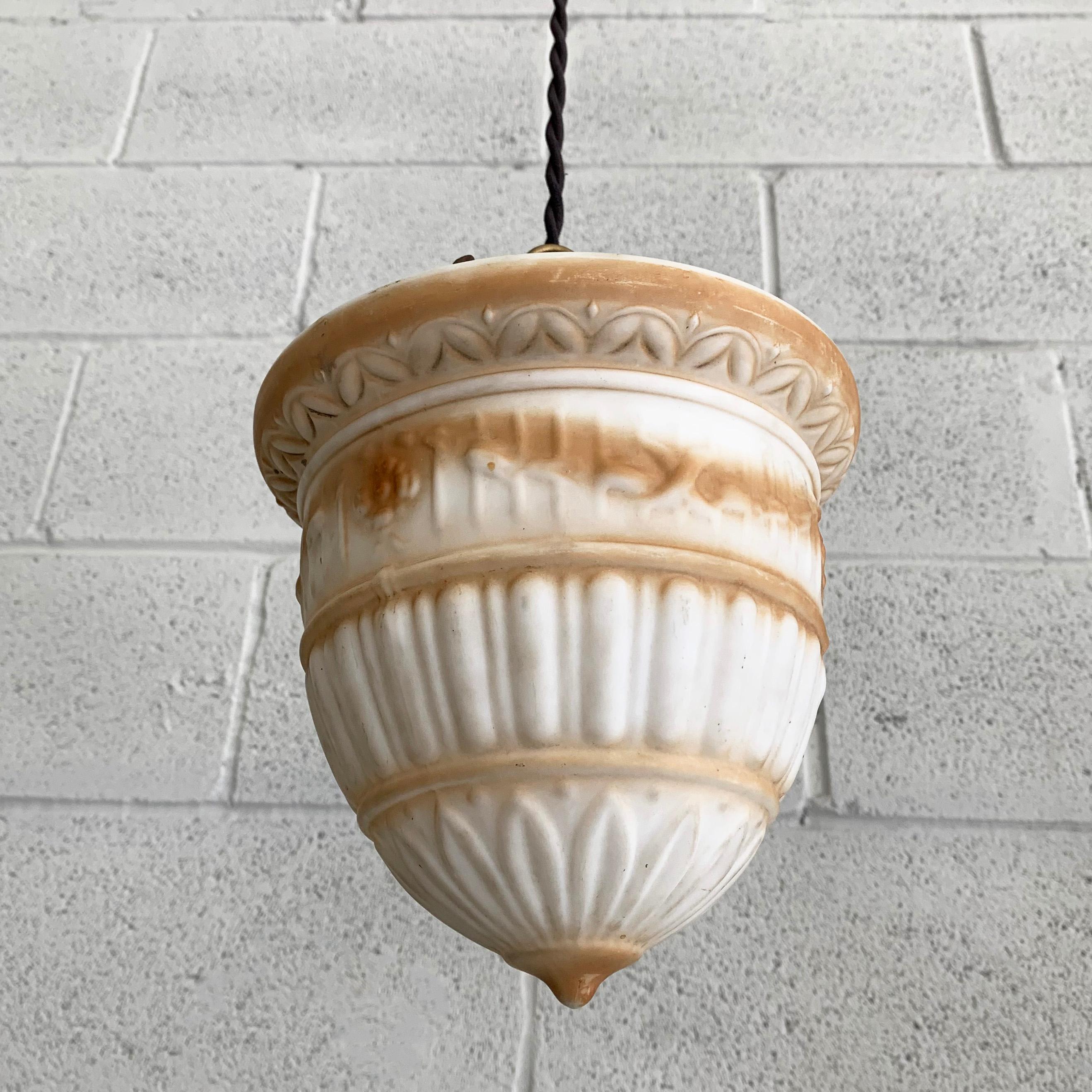 Art Deco Hand-Decorated Glass Pendant Light In Good Condition In Brooklyn, NY