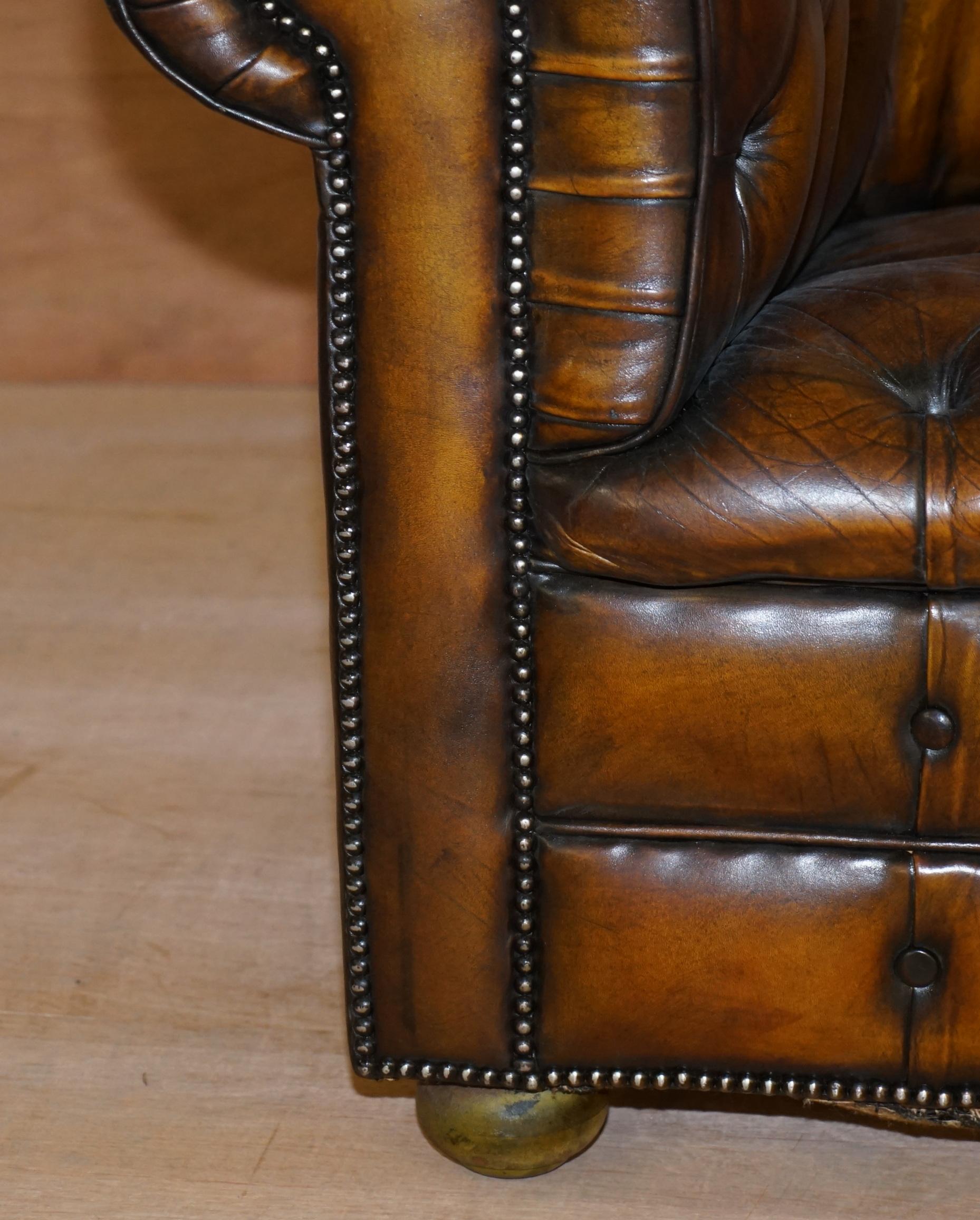 Art Deco Hand Dyed Brown Leather Fully Buttoned Chesterfield Club Armchair For Sale 1