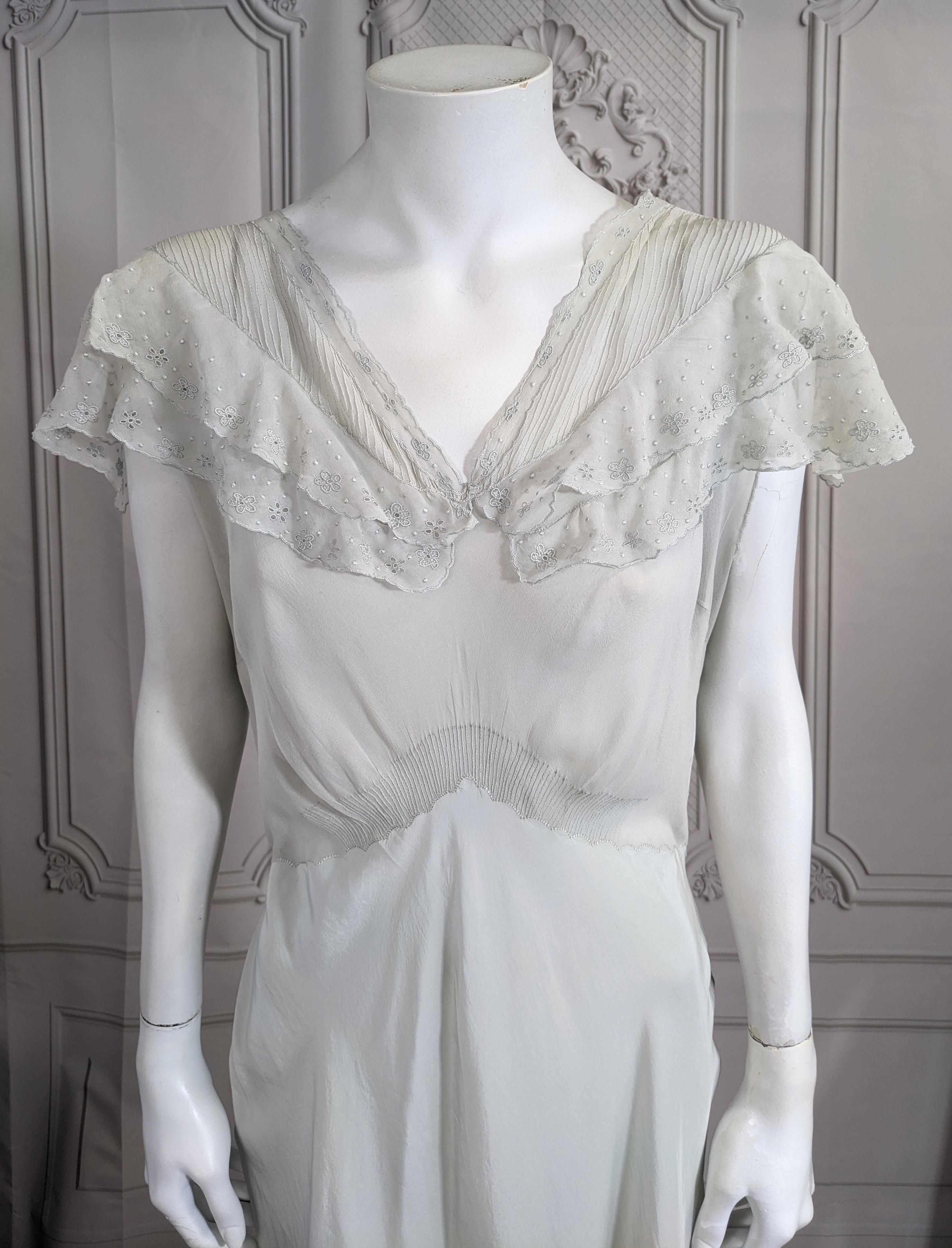 Gray Art Deco Hand Embroidered Silk Chiffon and Crepe Slip Dress For Sale