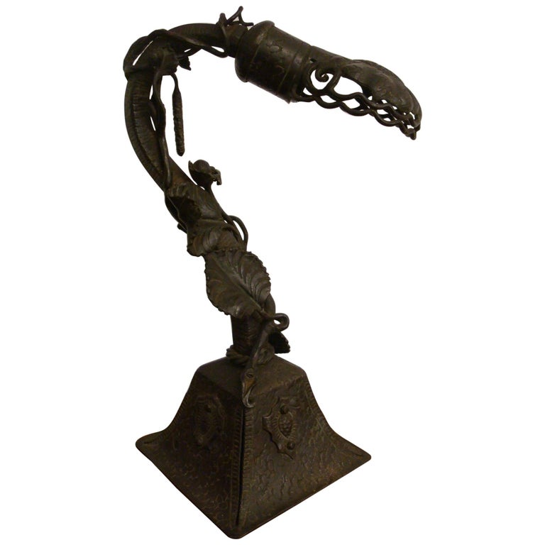 Art Deco Hand Forged Wrought Iron Desk / Table Lamp, France, 1920 For Sale