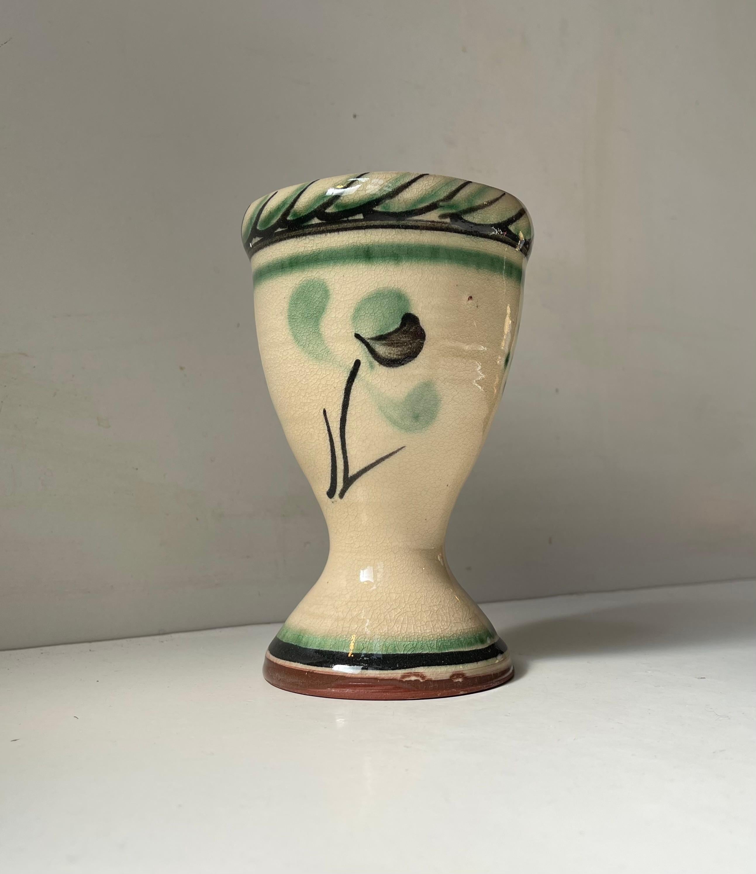 Smaltato Vaso o fioriera in terracotta smaltata a mano Art Déco, firmato in vendita