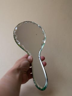 Art Deco Hand Mirror - Faceted & Bevelled Glass Vanity Mirror - France 1930s