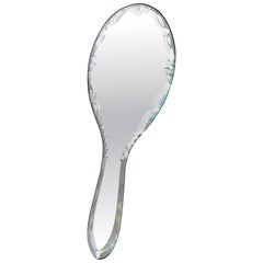 Art Deco Hand Mirror - Faceted & Bevelled Glass Vanity Mirror - France 1930s