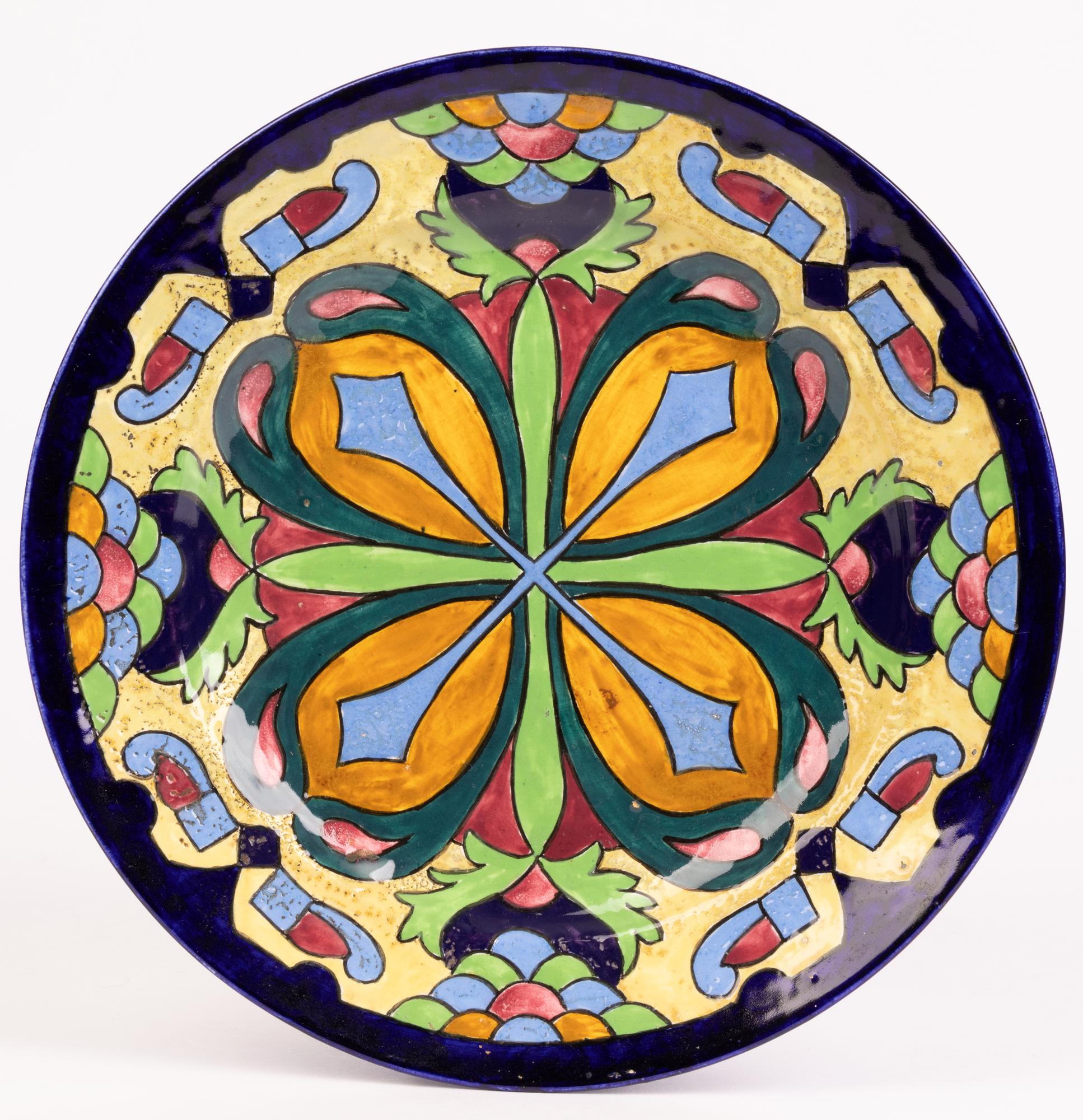 Art Deco Hand Painted Abstract Leaf Design Plate Attributed to Charlotte Rhead 2