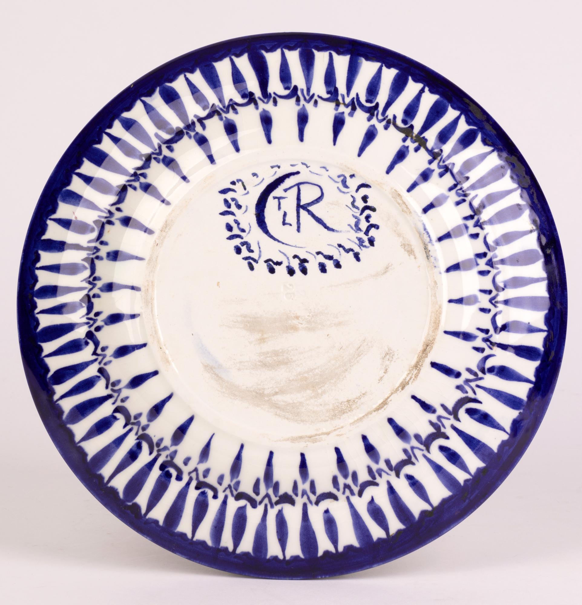 Pottery Art Deco Hand Painted Abstract Leaf Design Plate Attributed to Charlotte Rhead