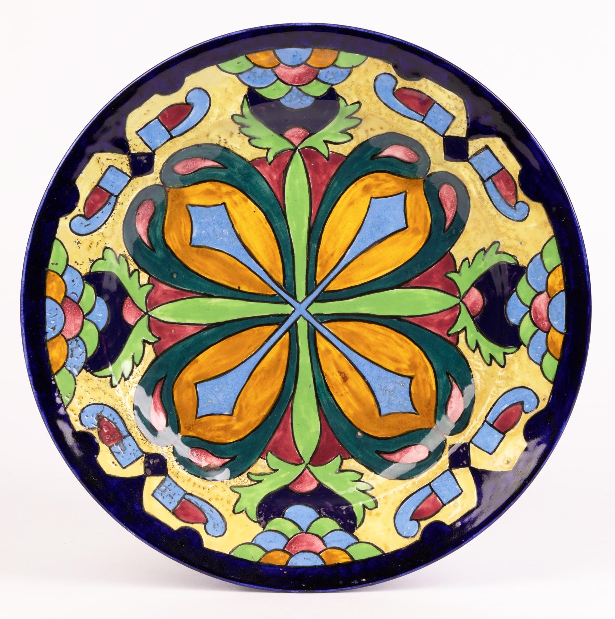 Art Deco Hand Painted Abstract Leaf Design Plate Attributed to Charlotte Rhead 6