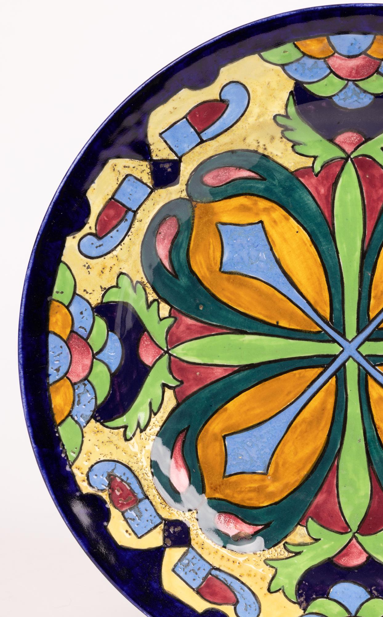 Early 20th Century Art Deco Hand Painted Abstract Leaf Design Plate Attributed to Charlotte Rhead