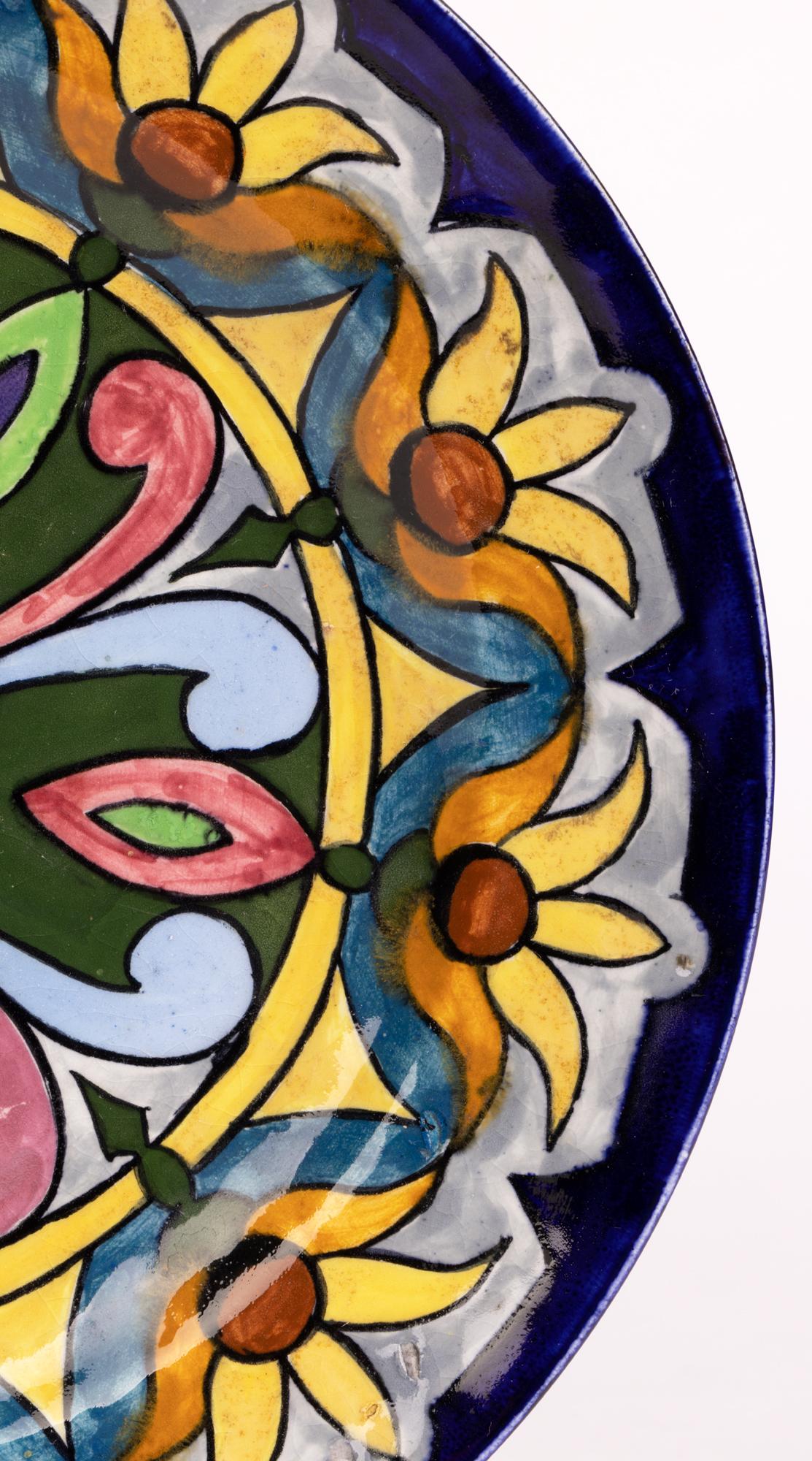 Early 20th Century Art Deco Hand Painted Abstract Leaf Design Plate Attributed to Charlotte Rhead