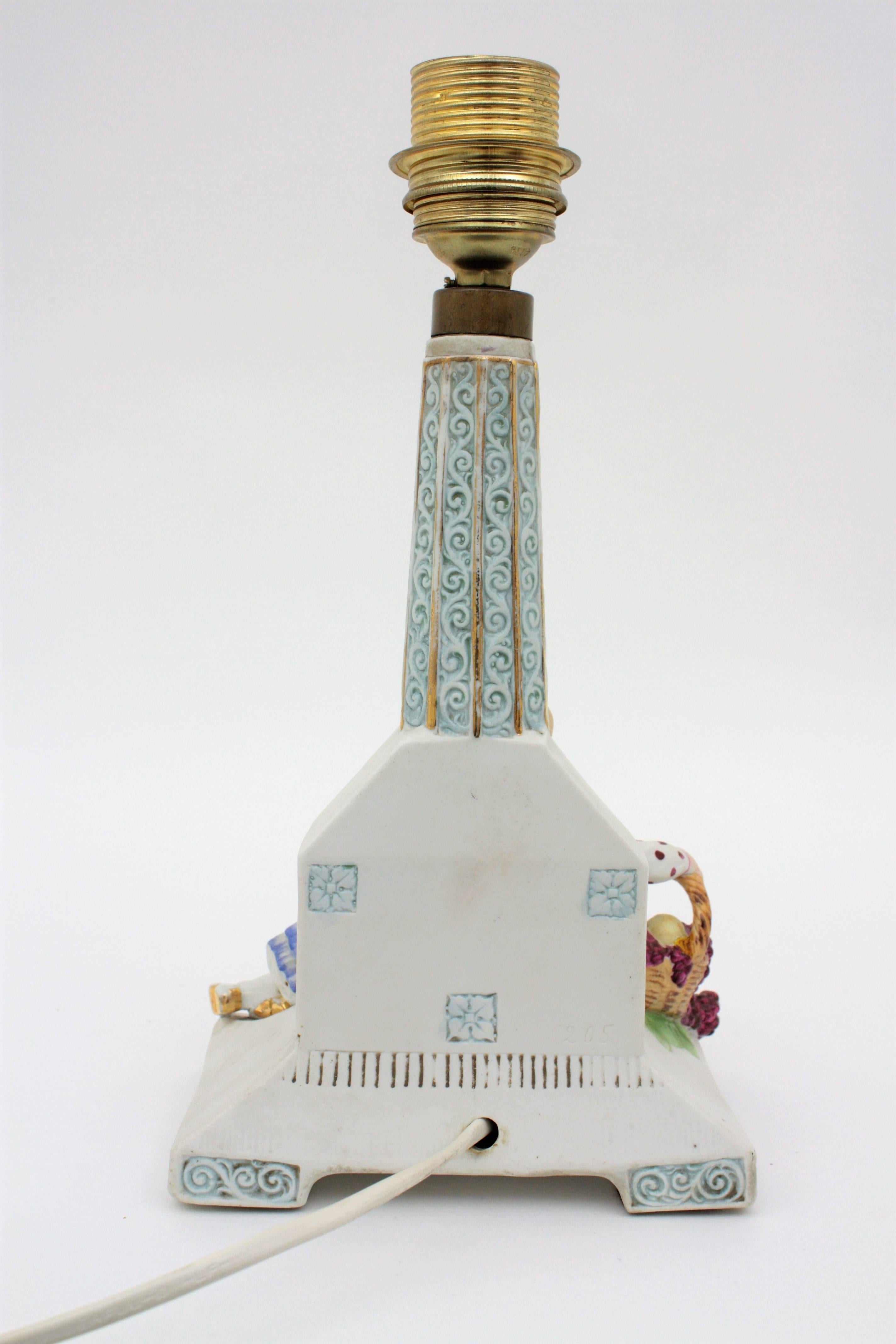 English Art Deco Bisque Porcelain Table Lamp For Sale 2