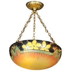 Art Deco Hand Painted Chandelier with Antiqued Brass Fittings by Pierre D'Avesne