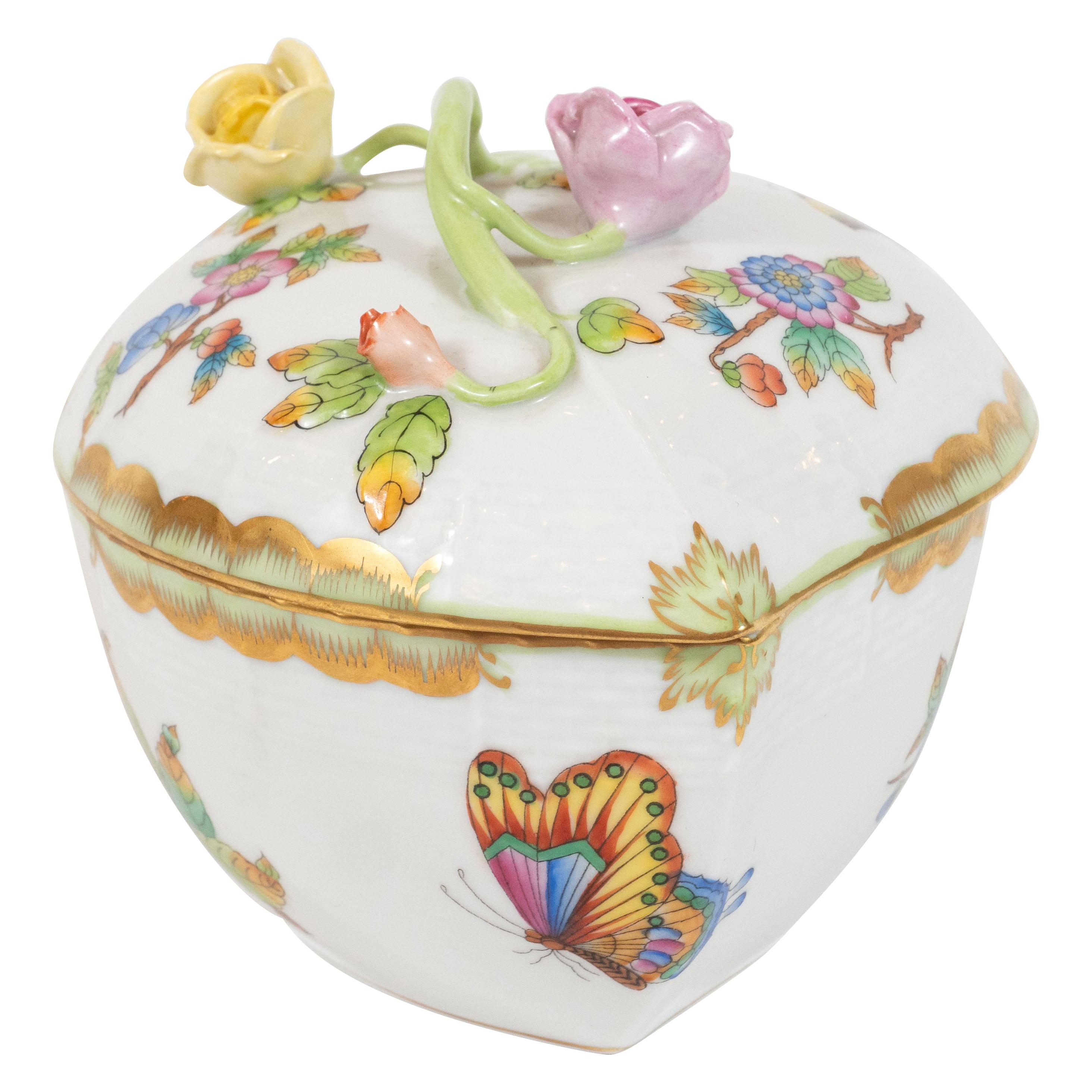 Art Deco Hand Painted Decorative Porcelain Box by Herend of Hungary