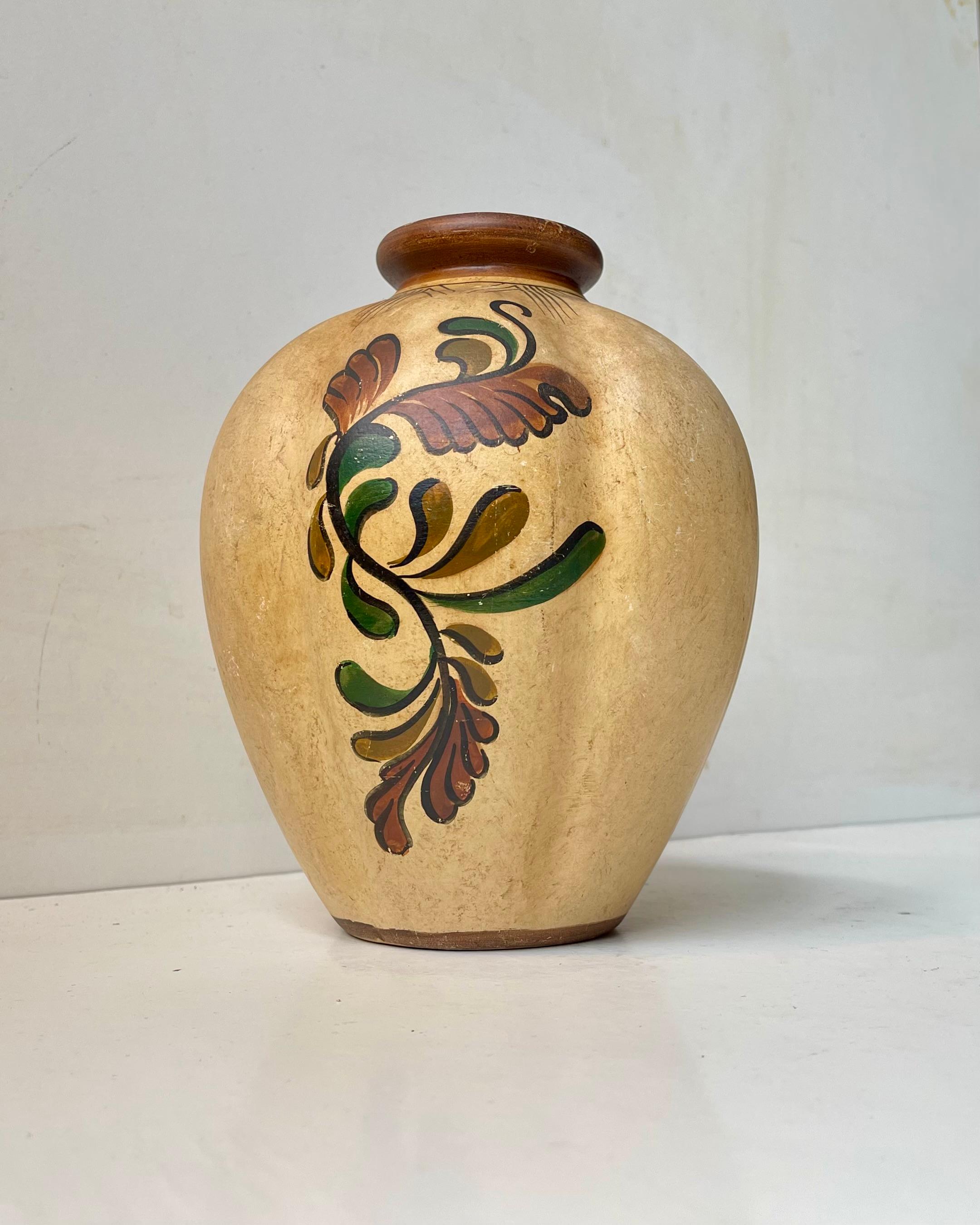 Vaso a zucca in terracotta dipinto a mano Art Déco di Knabstrup Denmark in vendita 1
