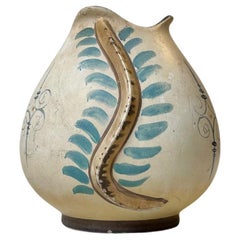 Art Deco Hand Painted Earthenware Vase with Worms, 1920s