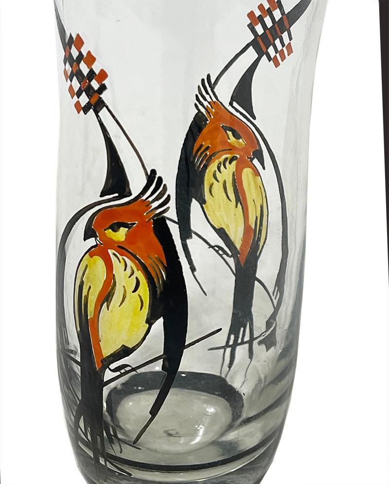 Art Deco Hand Painted Enamel-Paint Vase by A.J. Van Kooten In Good Condition For Sale In Delft, NL