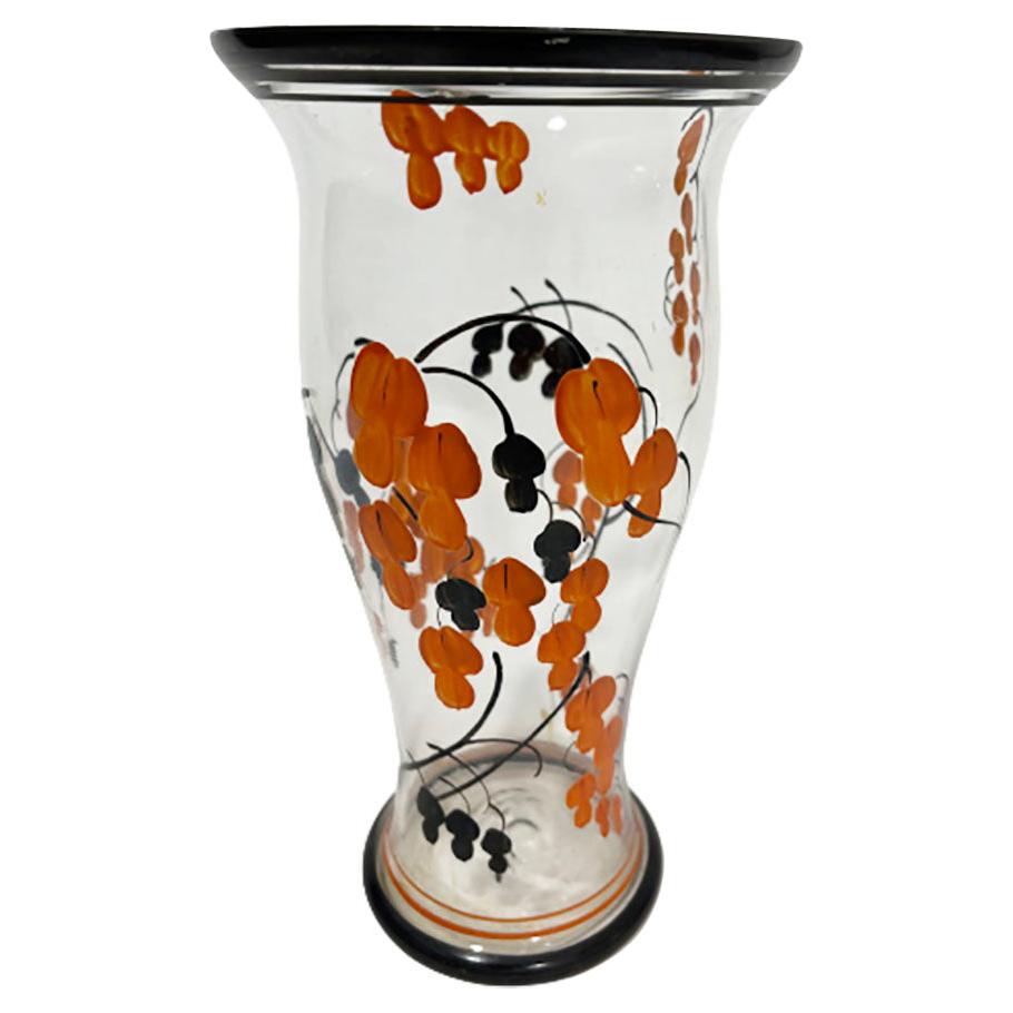 Art Deco Hand-Painted Enamel-Paint Vase by A.J. Van Kooten '1894-1951' For Sale