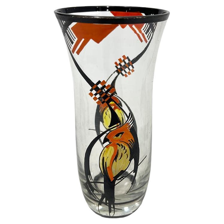 Art Deco Hand Painted Enamel-Paint Vase by A.J. Van Kooten For Sale