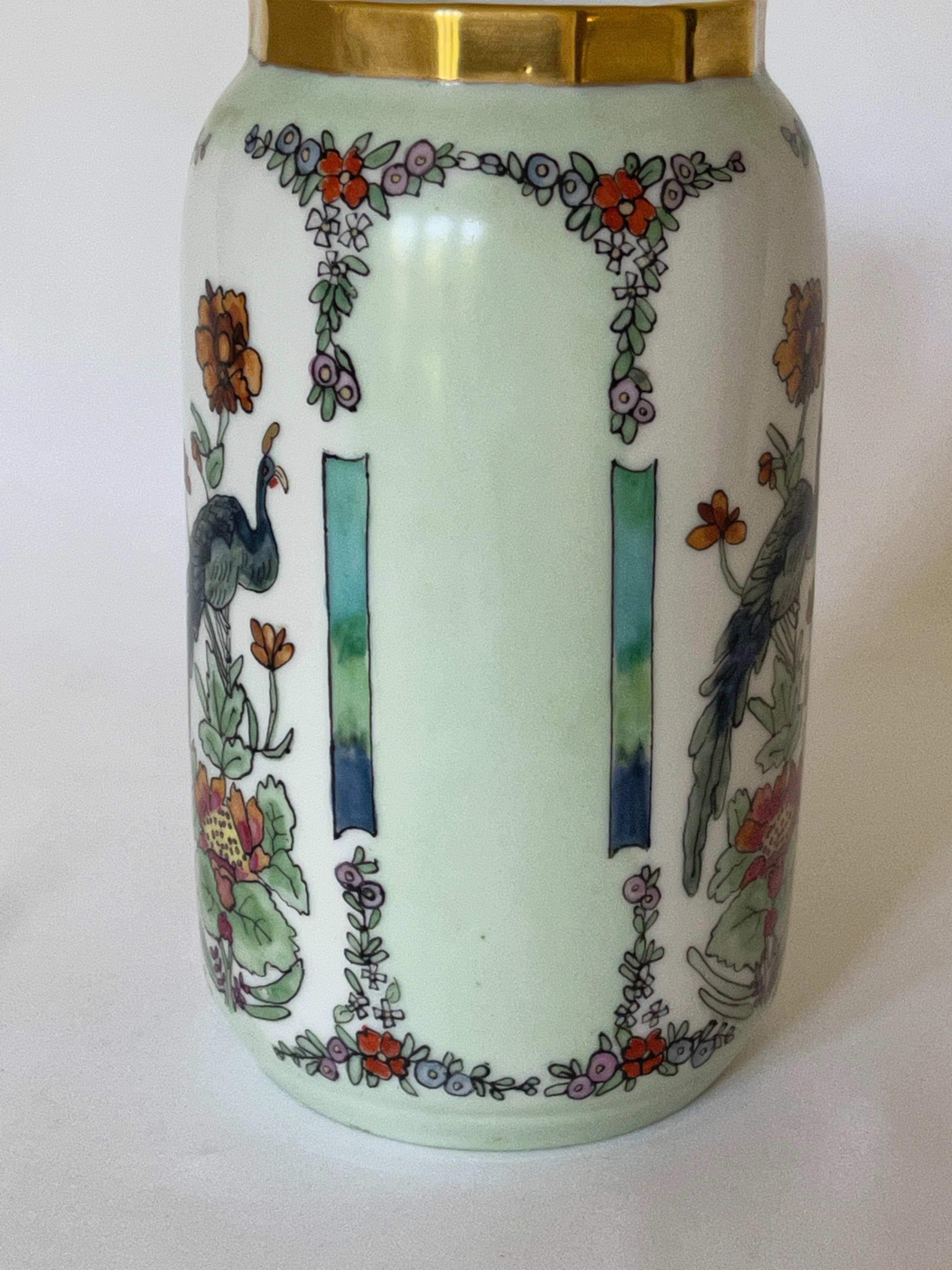 Art Nouveau Art Deco Hand Painted Enameled Porcelain Vase Schonwald Bavaria For Sale