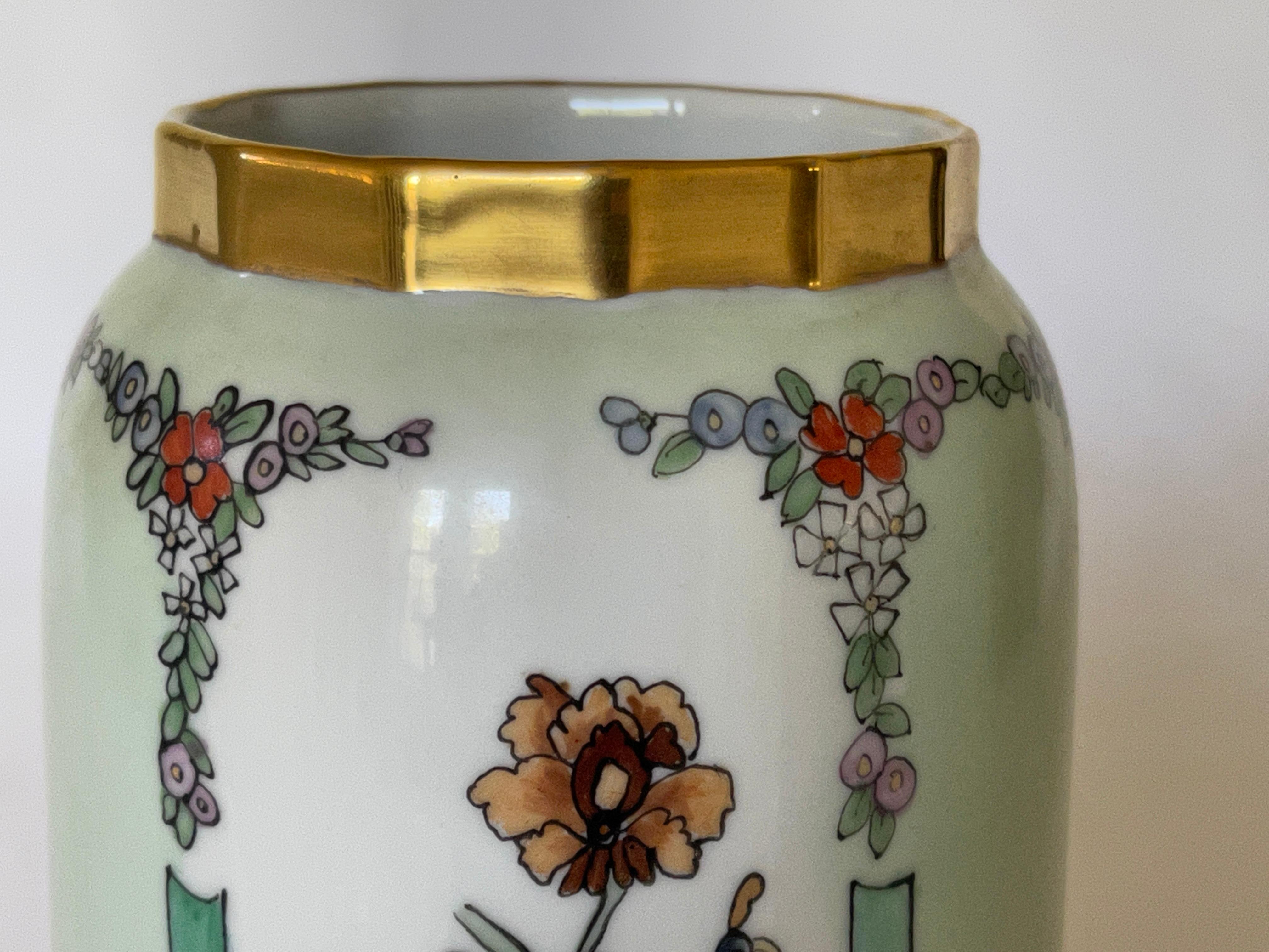 German Art Deco Hand Painted Enameled Porcelain Vase Schonwald Bavaria For Sale