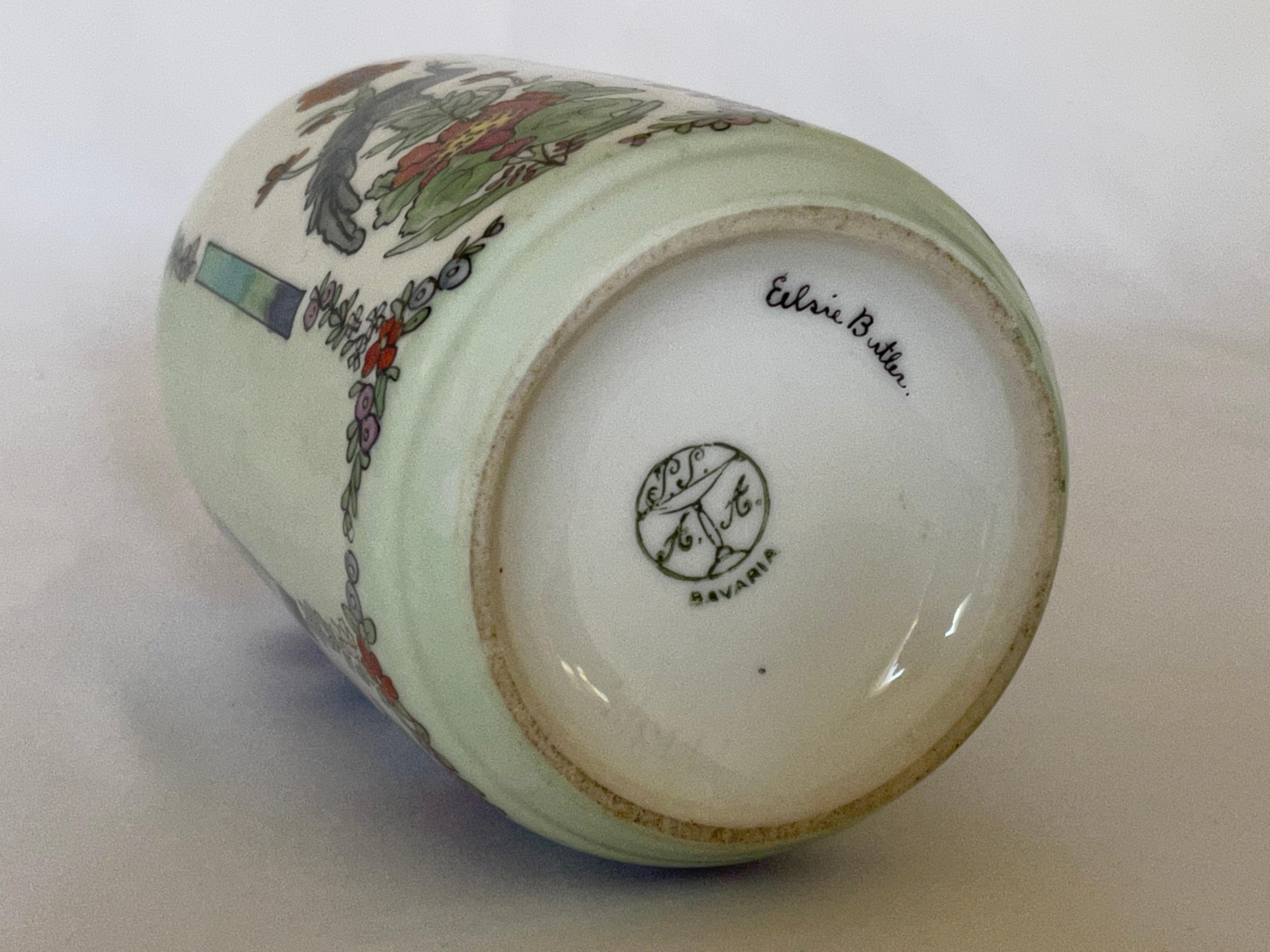 Art Deco Hand Painted Enameled Porcelain Vase Schonwald Bavaria For Sale 2