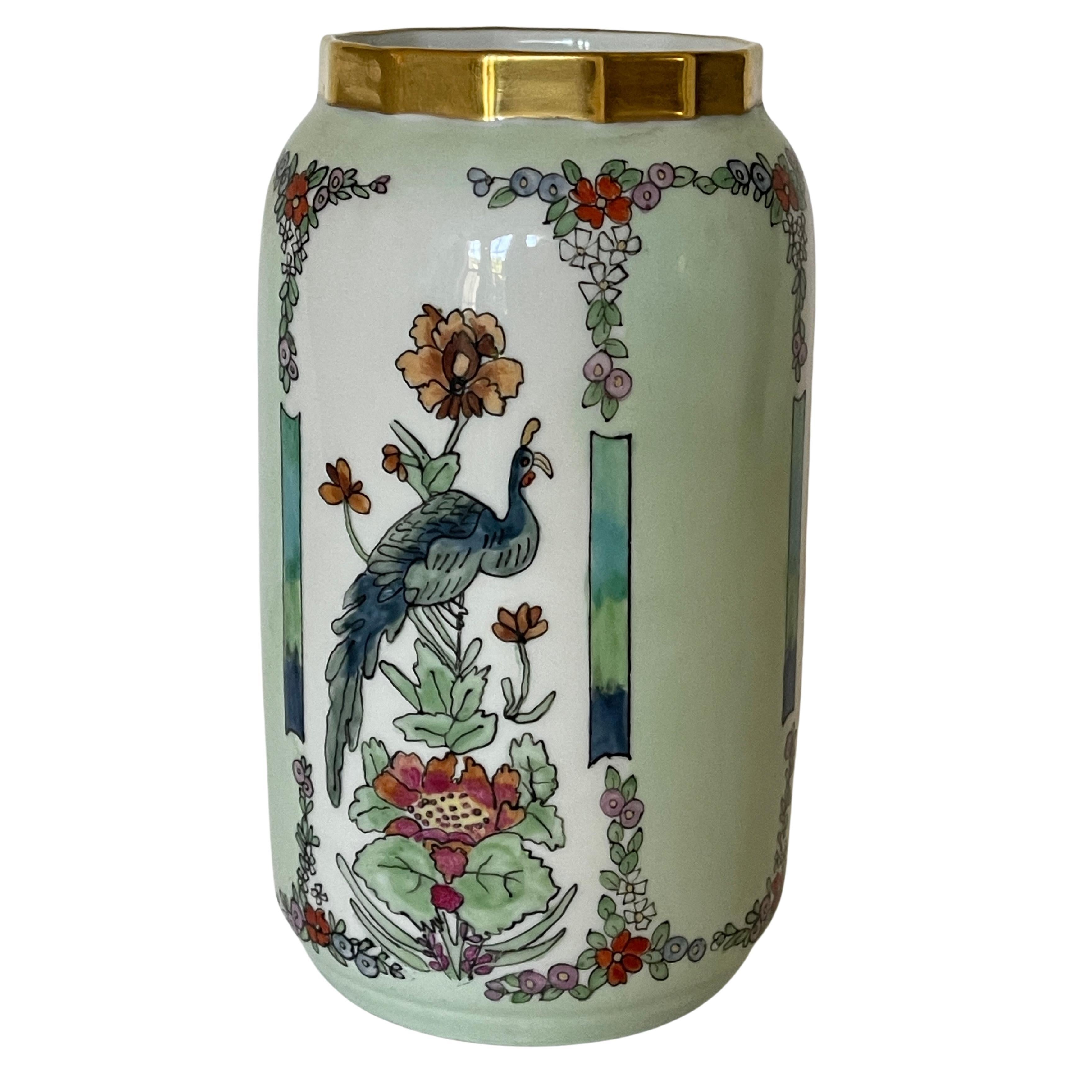 Art Deco Hand Painted Enameled Porcelain Vase Schonwald Bavaria For Sale