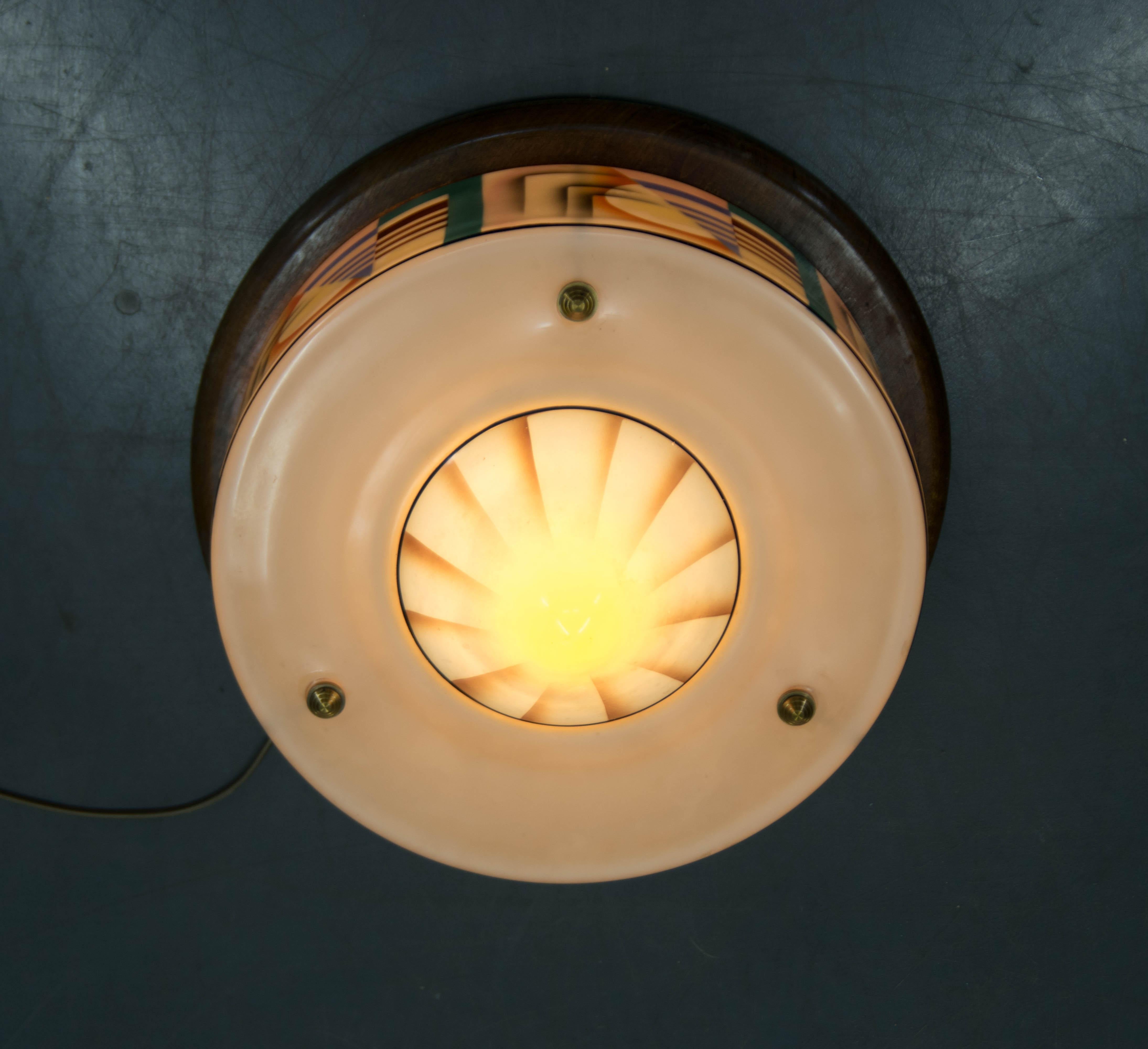 Art Déco Art Deco, montatura ad incasso in vetro dipinto a mano, anni '20 in vendita