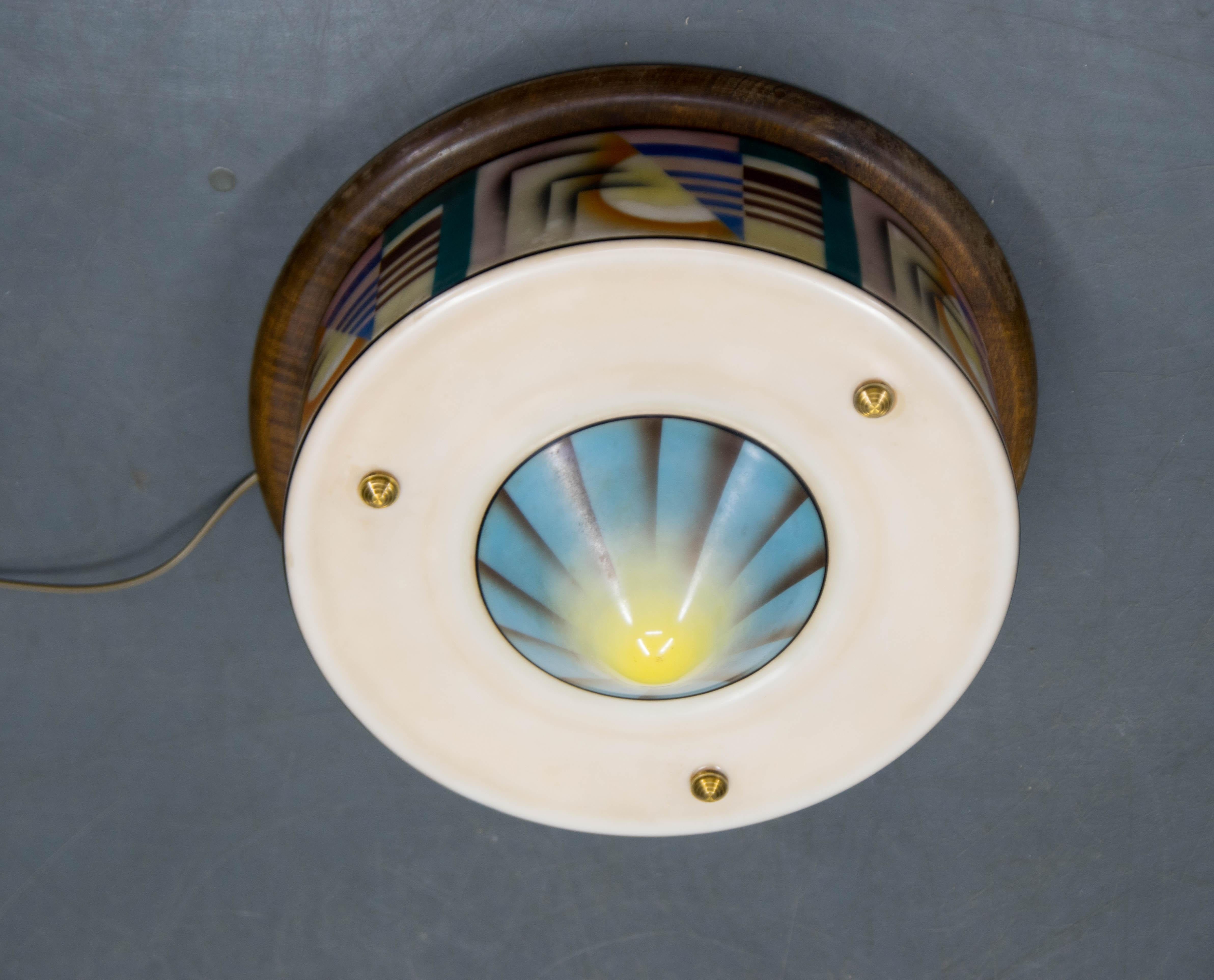 Art Deco, montatura ad incasso in vetro dipinto a mano, anni '20 In condizioni buone in vendita a Praha, CZ