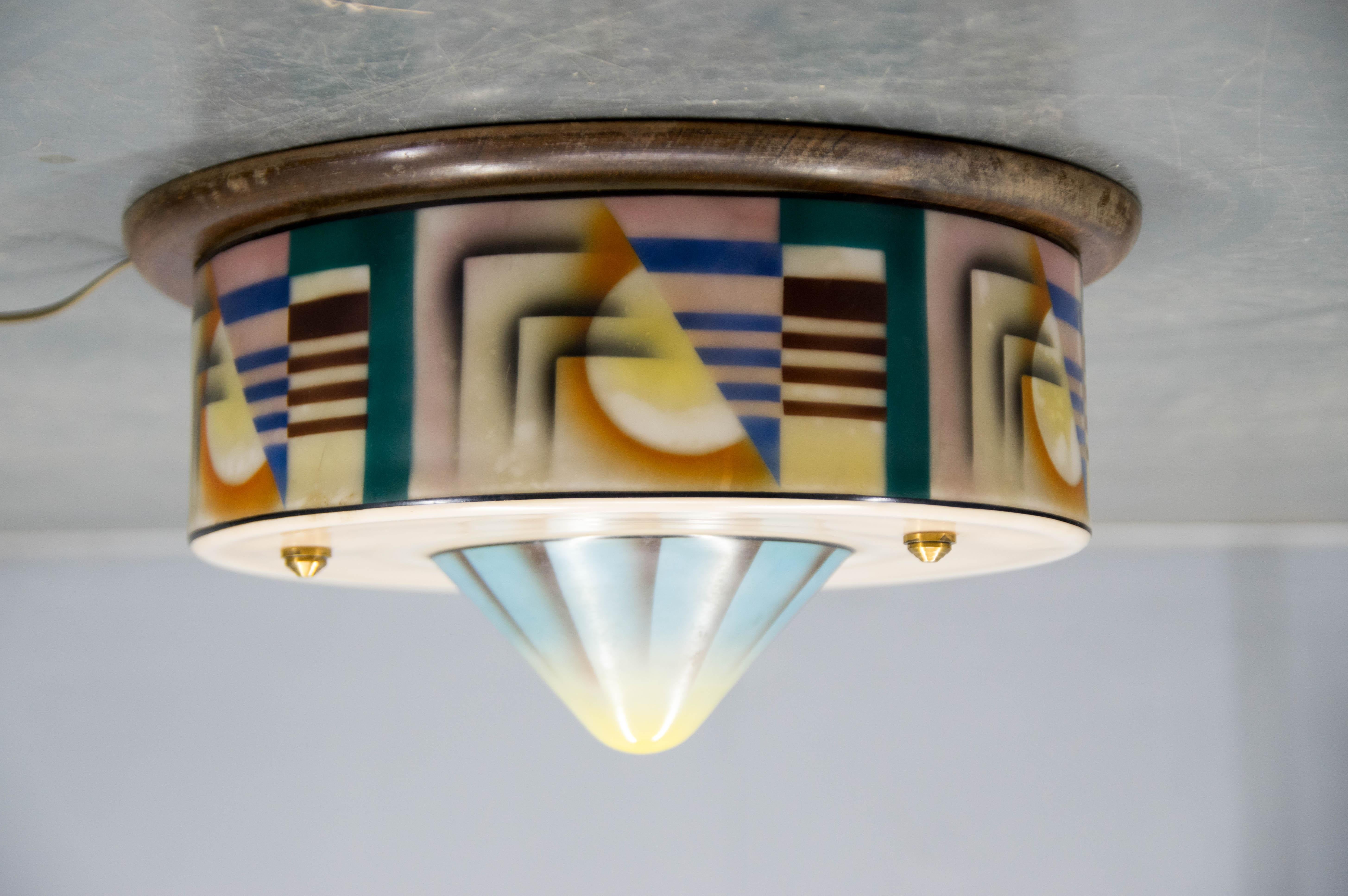 Inizio XX secolo Art Deco, montatura ad incasso in vetro dipinto a mano, anni '20 in vendita