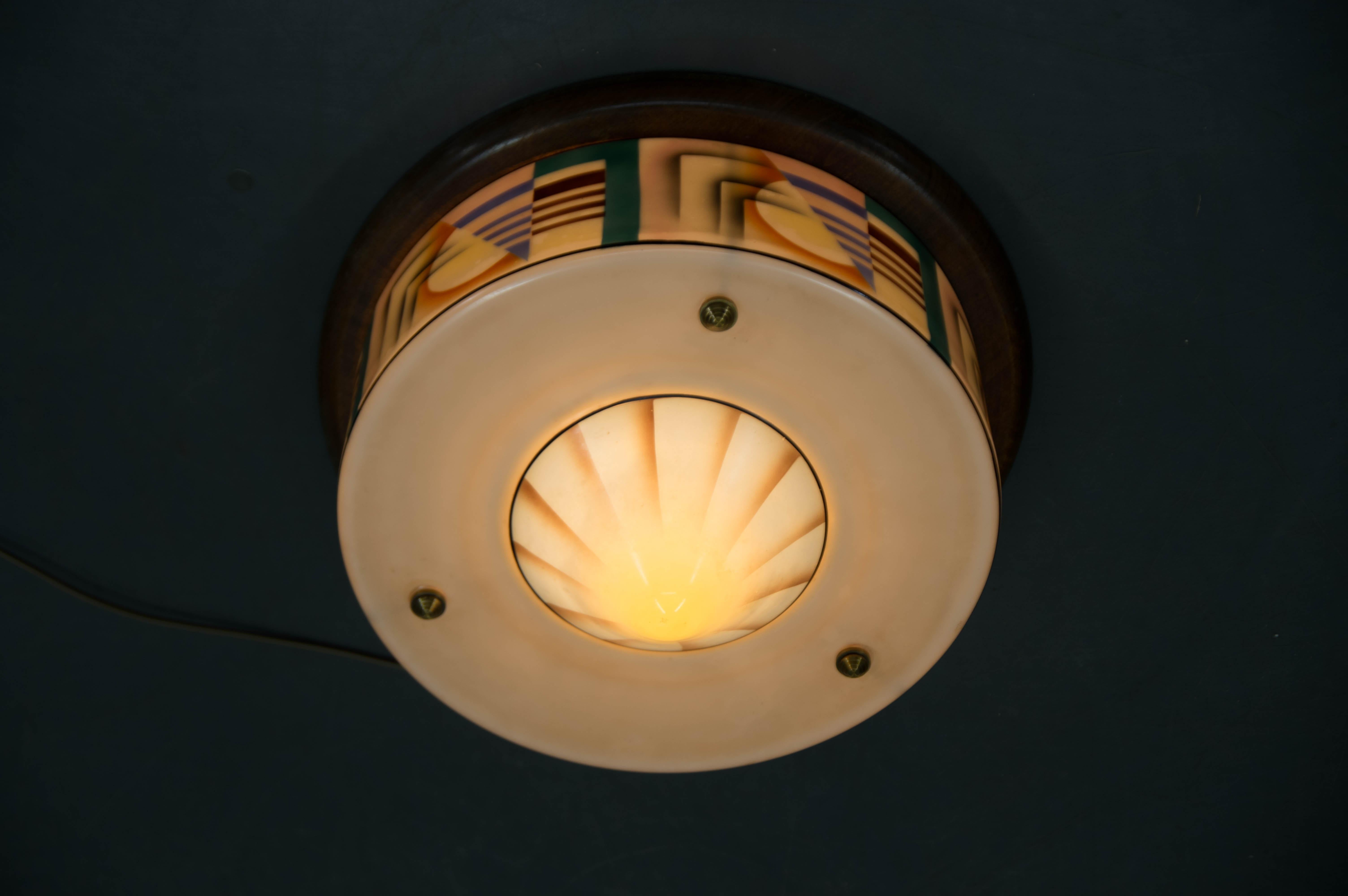 Art Deco, montatura ad incasso in vetro dipinto a mano, anni '20 in vendita 1