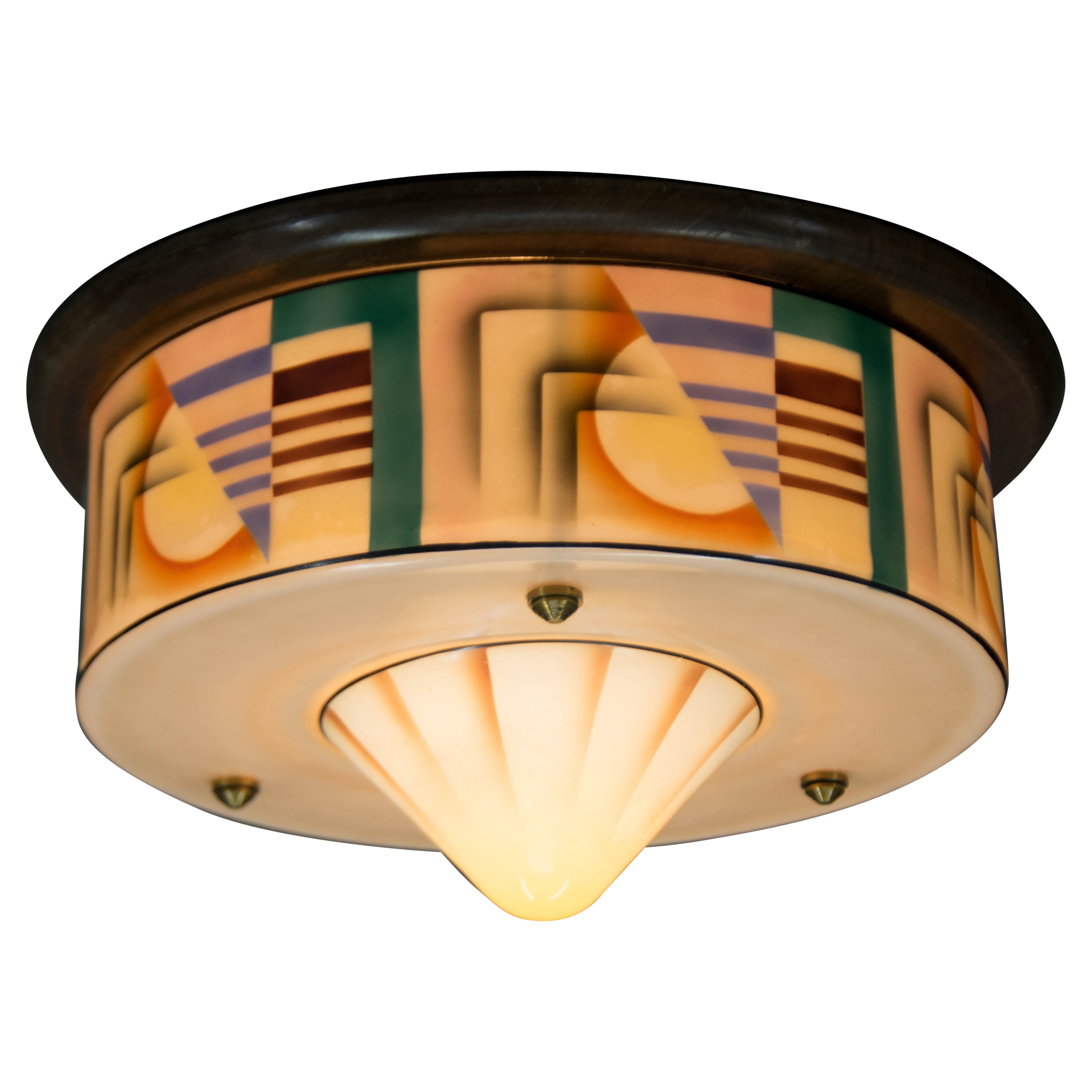 Art Deco, montatura ad incasso in vetro dipinto a mano, anni
20