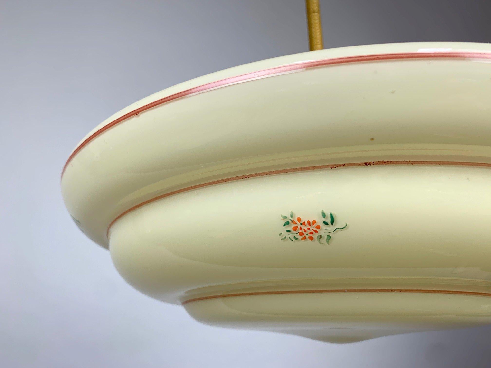 Art Deco Hand Painted Glass Pendant Light, 1930s 1