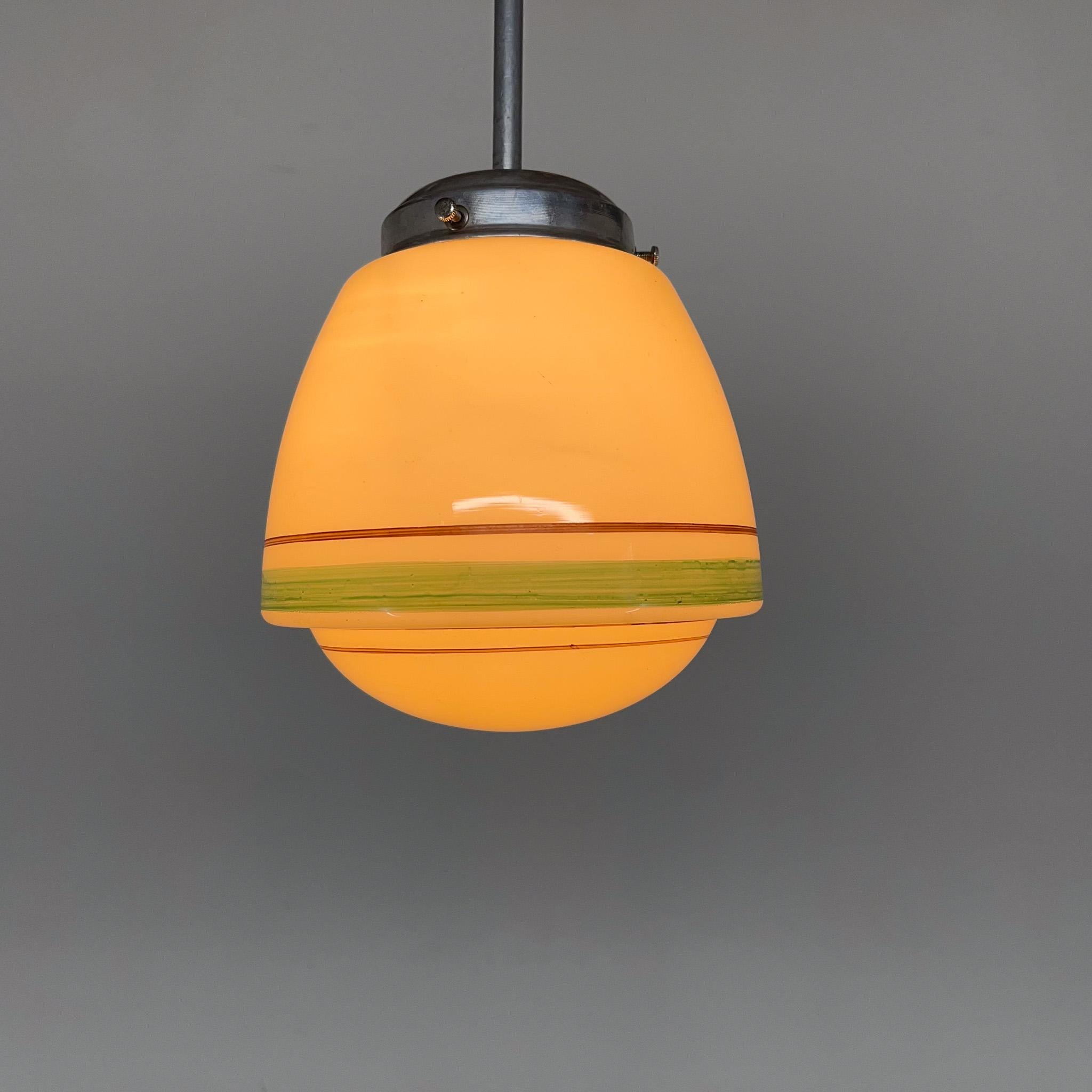 20th Century Art Deco Hand Painted Glass Pendant Light, 1930s