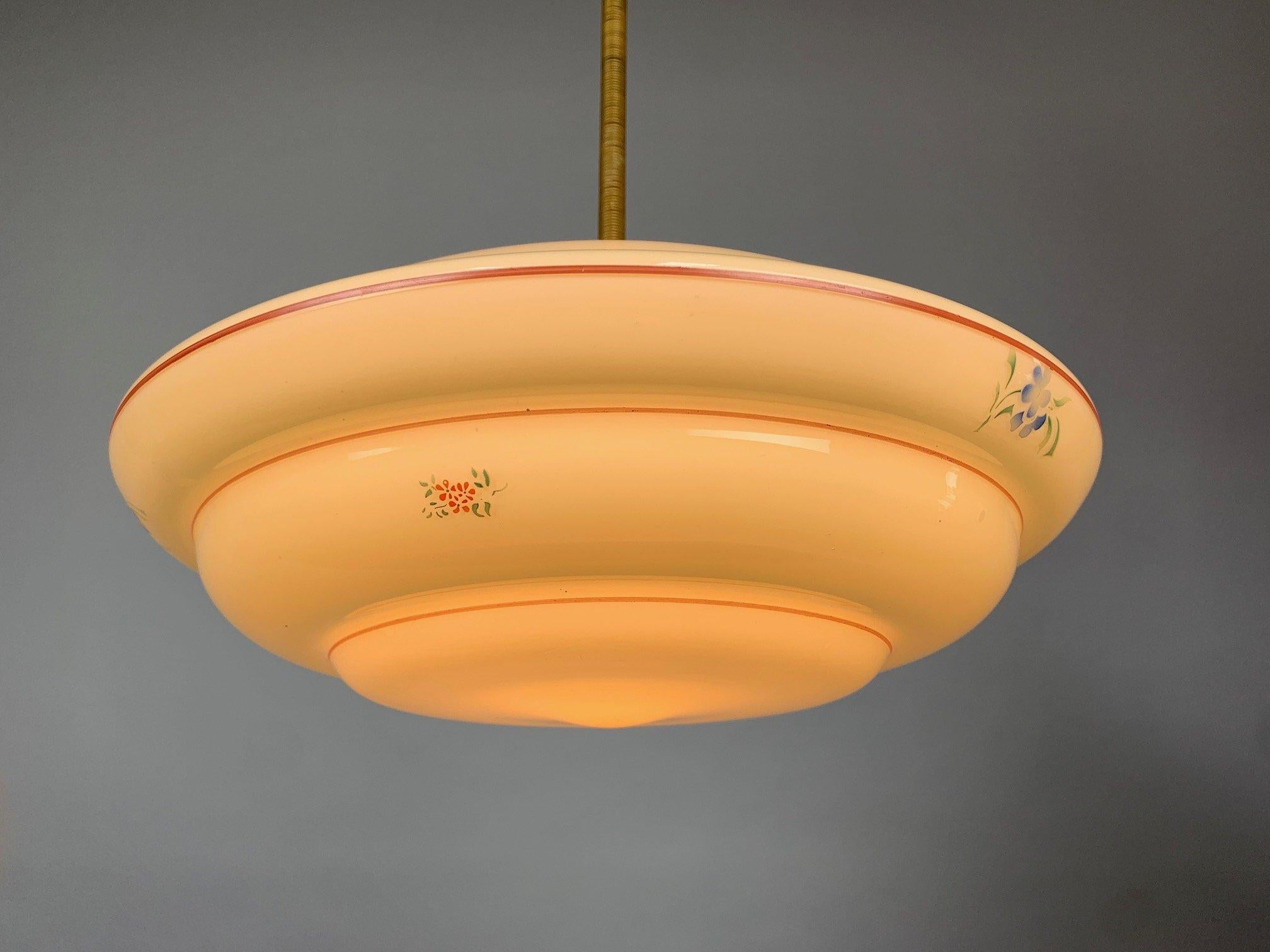 Hand-Painted Art Deco Hand Painted Glass Pendant Light, 1930s For Sale
