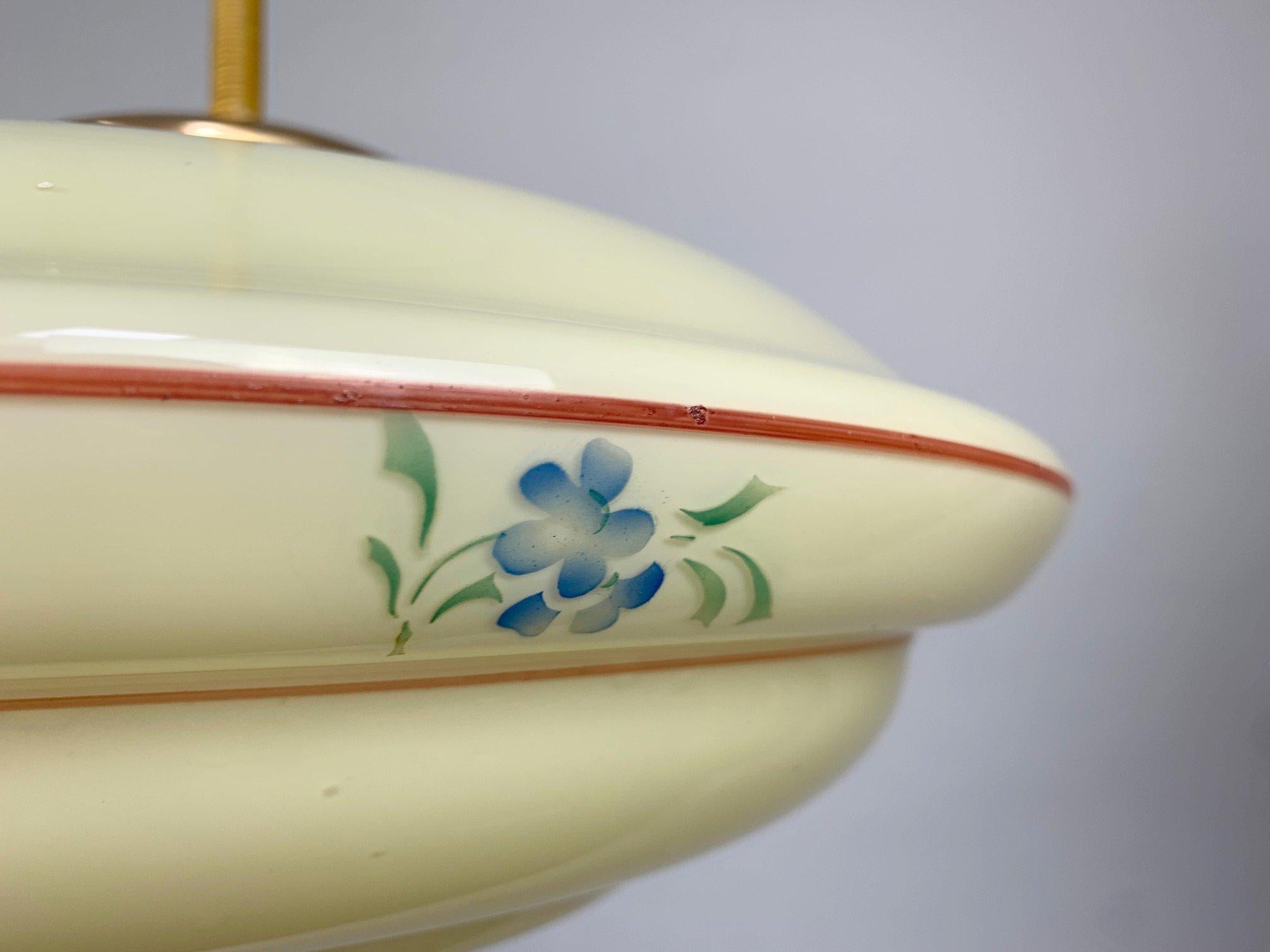 20th Century Art Deco Hand Painted Glass Pendant Light, 1930s