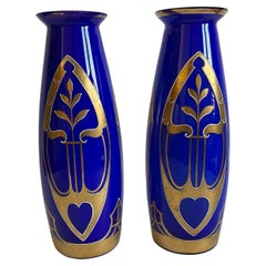 Art Deco Hand Painted Glass Vases, 1930’s, Set of 2
