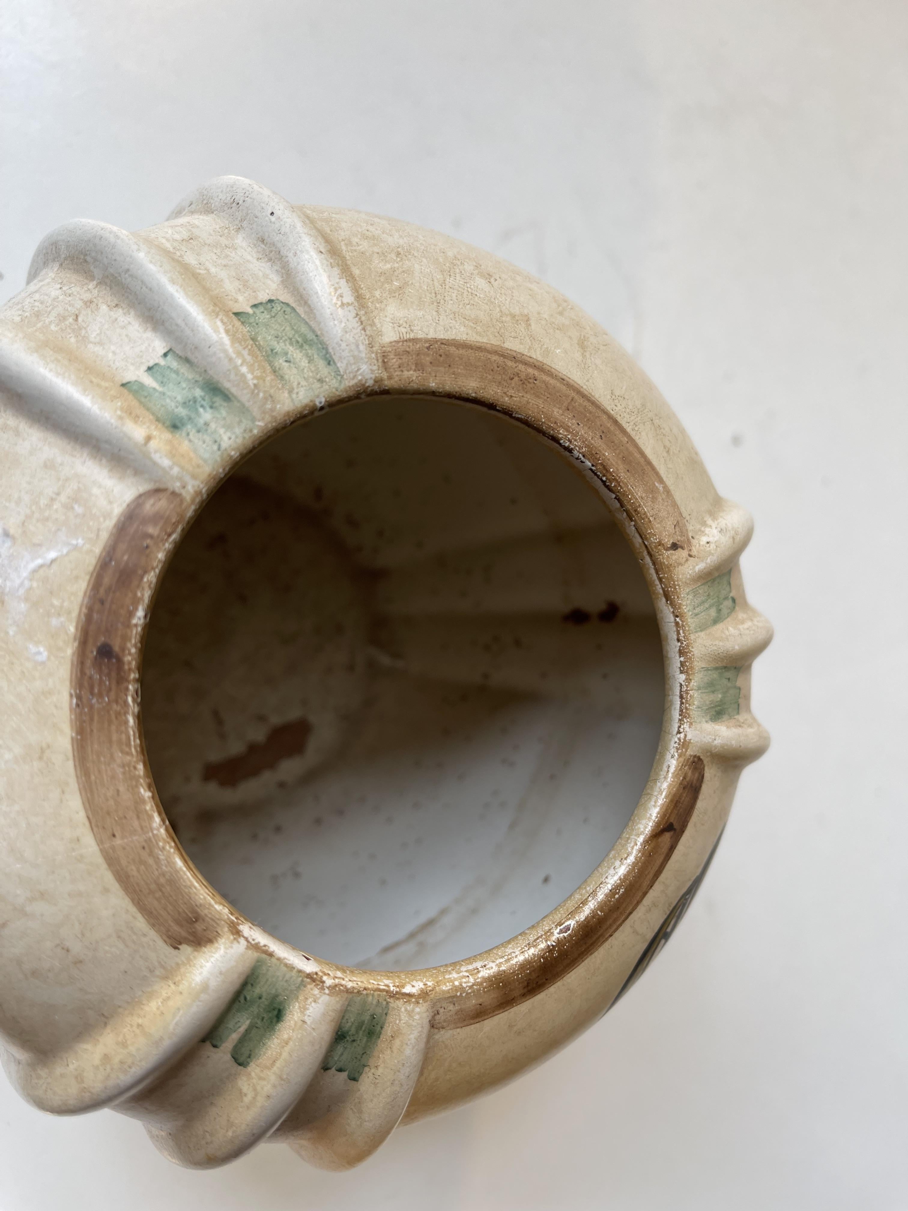 Cotto Vaso in terracotta Knabstrup dipinto a mano in stile Art Déco con fiori, anni '30 in vendita