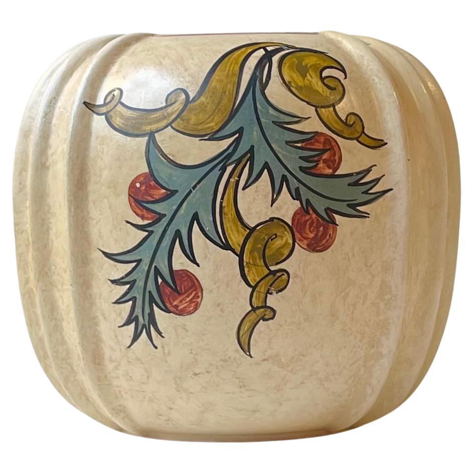 Art Deco Hand-Painted Knabstrup Earthenware Vase with Flowers, 1930s