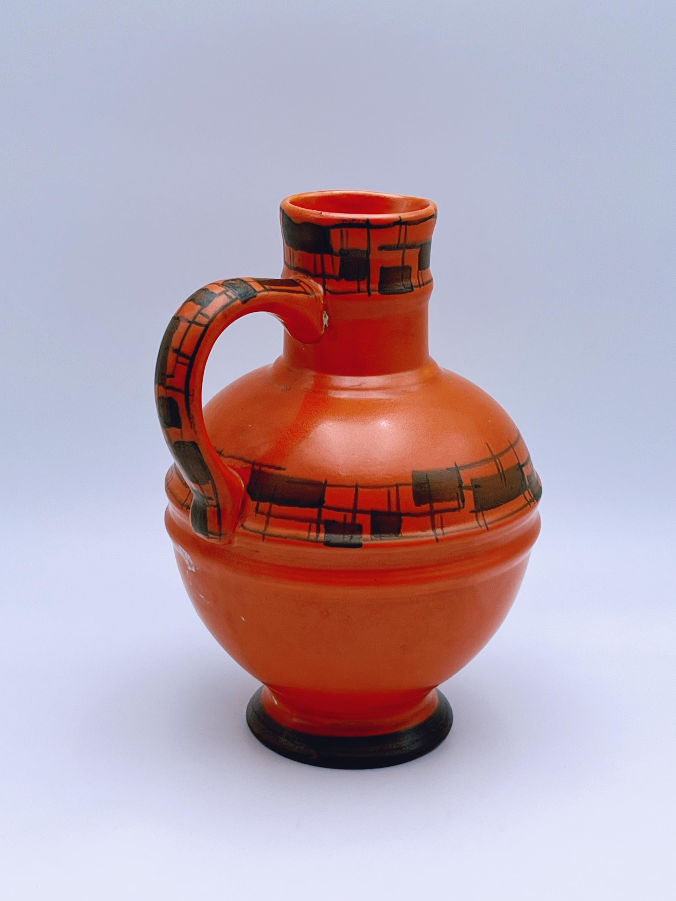 Art déco Vase pichet peint à la main par Egersund Faience, Norvège, années 1930 en vente